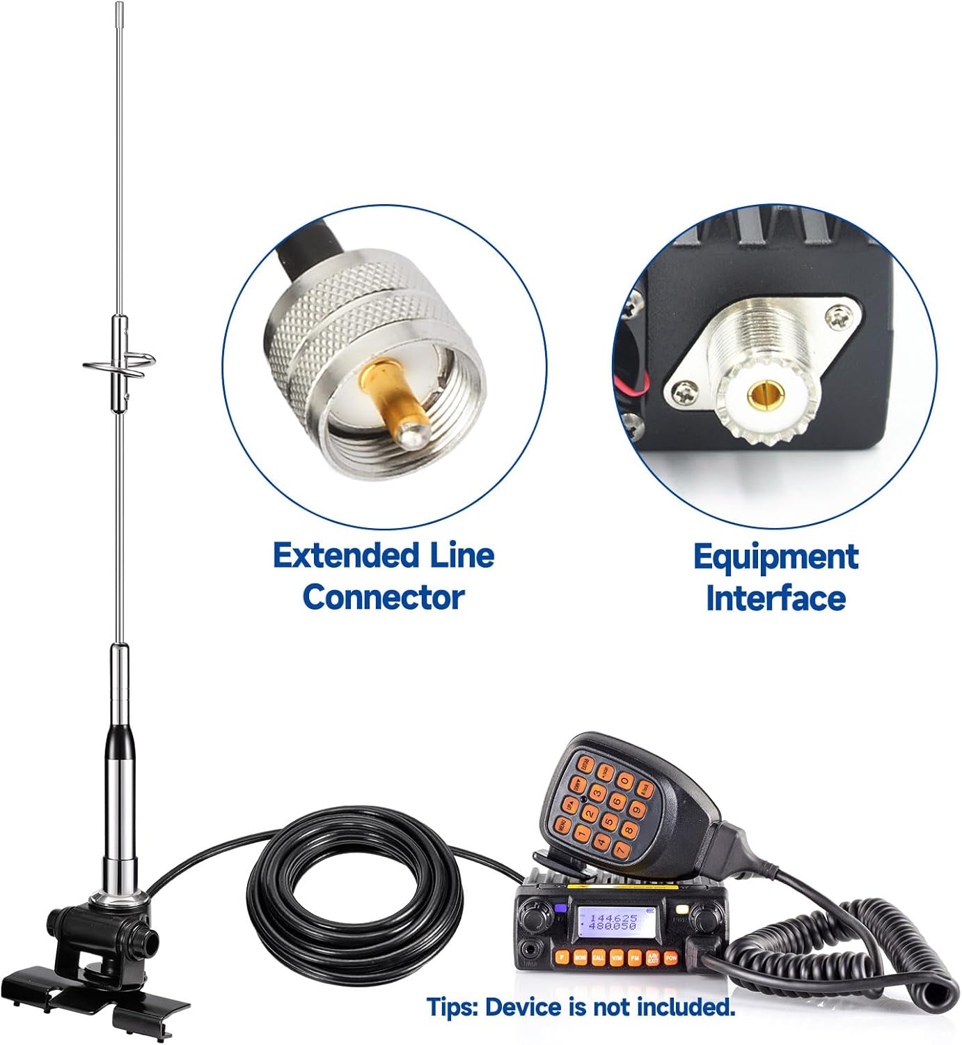Bingfu Mobile Ham Radio High Gain Antenna Dual Band VHF UHF 136-174MHz 400-470MHz Anti-Rust Antennas with Lip Mount Fixed Bracket 16.4 ft Cable for Car Truck Marine Amateur Two Way Radio