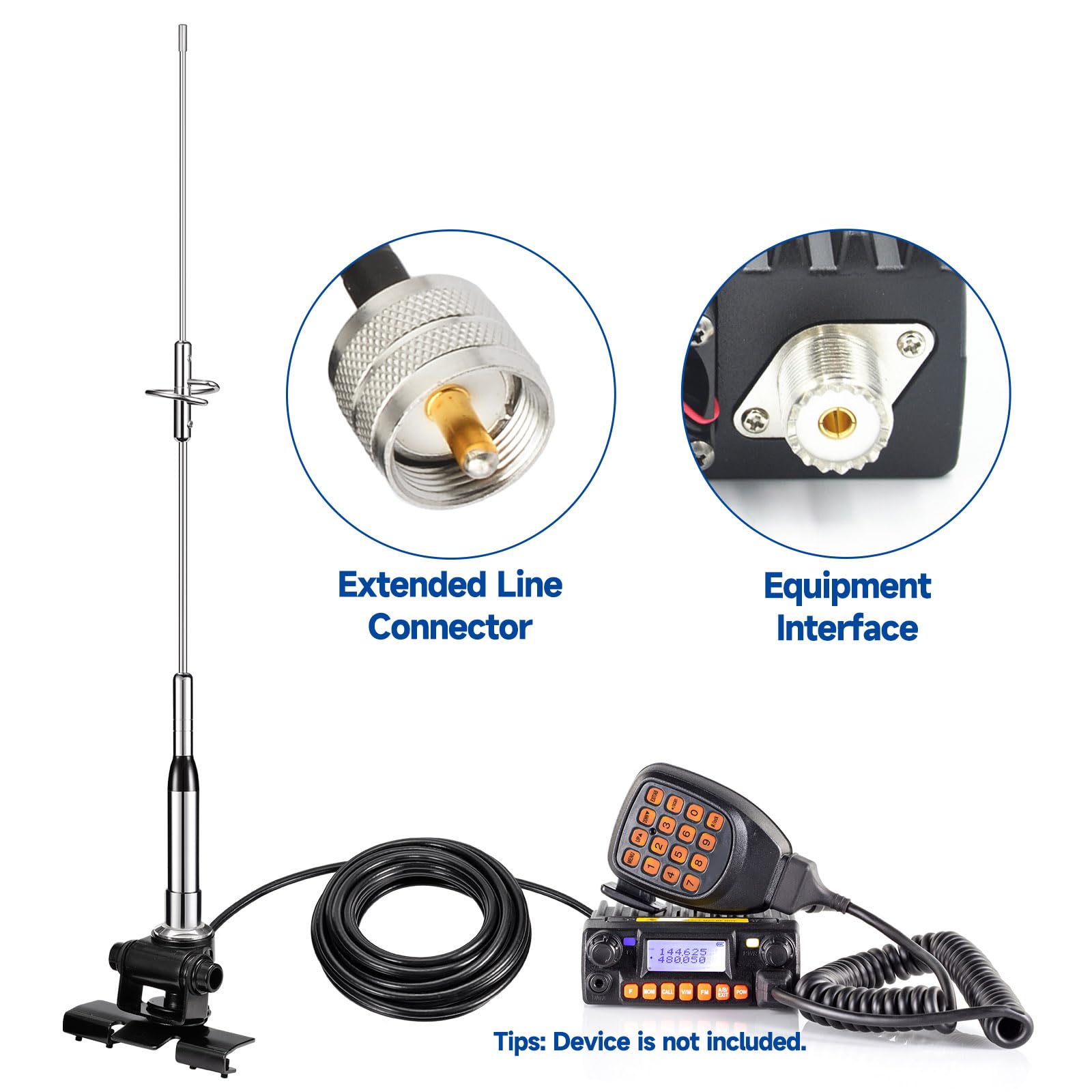Bingfu Dual Band VHF UHF 136-174MHz 400-470MHz Mobile Radio NMO Antenna With 3.54inch Diameter Magnetic Base For Marine Car Truck Amateur Two Way Ham Radio