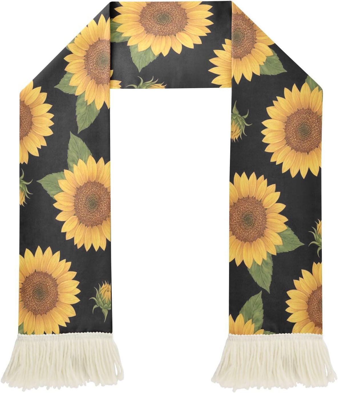 CHIFIGNO Vintage Yellow Sunflowers Black Sports Fan Scarf, Soft Quick Dry Polyester Cheering Towel for Soccer Games, Sweat Wicking Rally Scarf with Fringe Ends