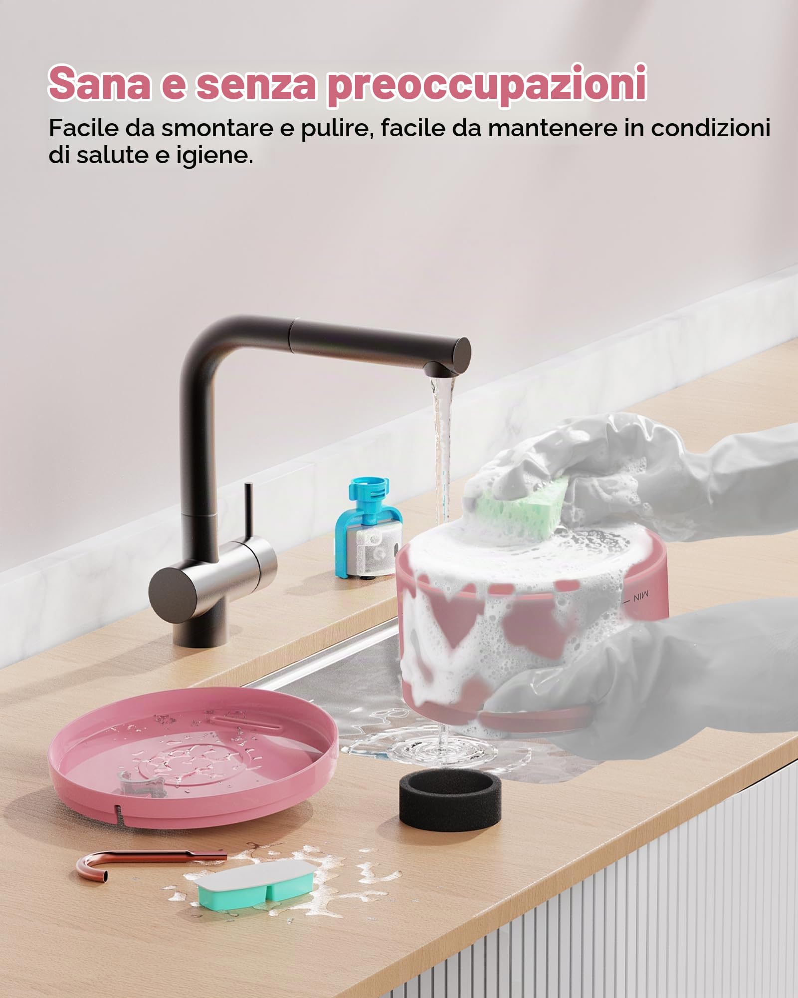 Rosa Fontanella per Gatti, 6 Pezzi Filtro + 3 Pezzi di Spugna, 3.2L Fontana per Gatti, Fontanella per Cani Pompa Ultra-Silenziosa con Luce Led, Filtraggio Profondo, Serbatoio Dell'Acqua Traslucido