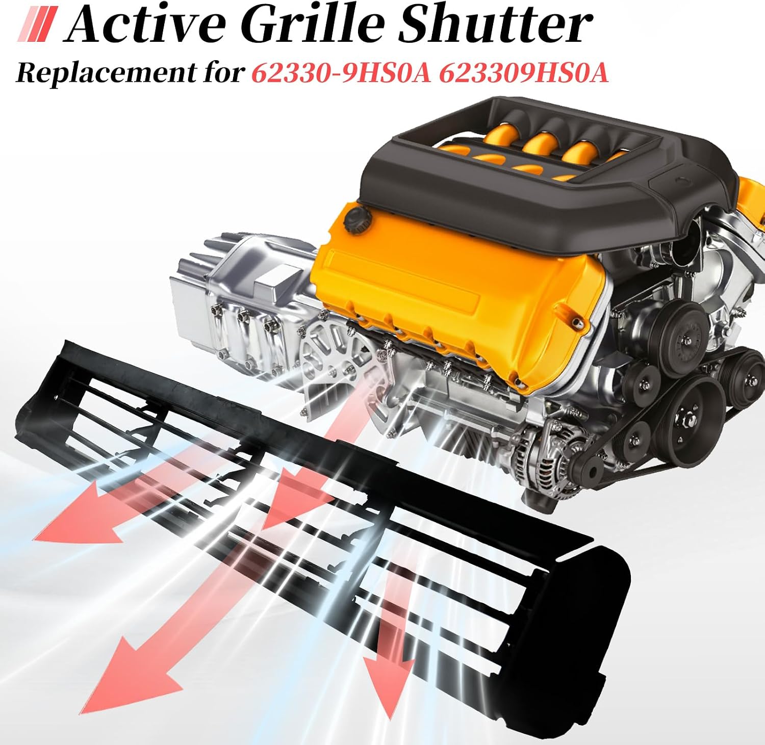 Active Grille Shutter without Motor Compatible with 2015-2018 Nissan Altima 2015-2023 Nissan Murano Replacement for 62330-9HS0A NI1206102