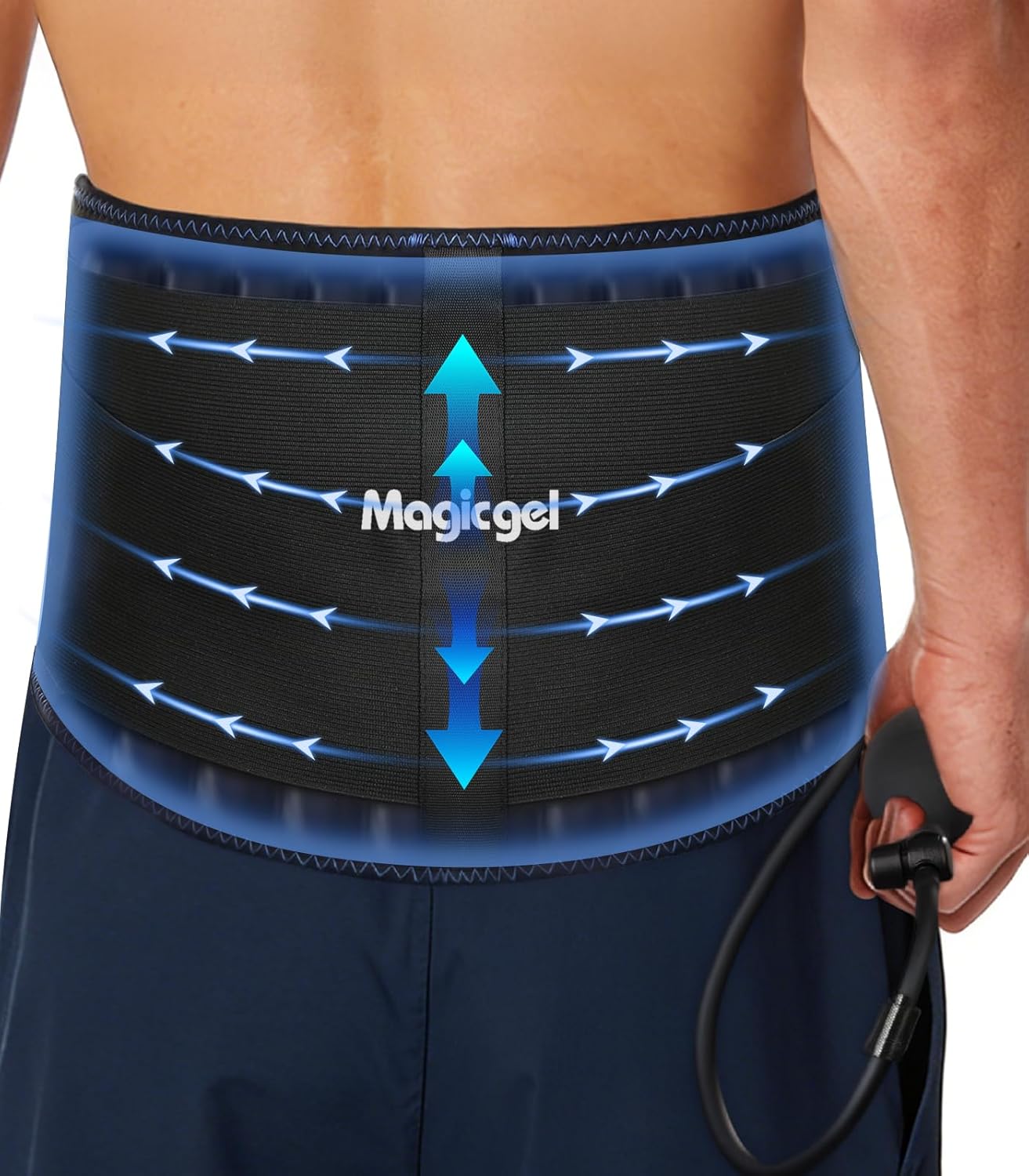 Magic Gel Back Compression Ice Pack - Hot & Cold Therapy Wrap with Air Pump for Deep Tissue Cold Penetration & Lumbar Support – Removable Flexible Gel Pack for Lower Back Pain, Sciatica & Surgery