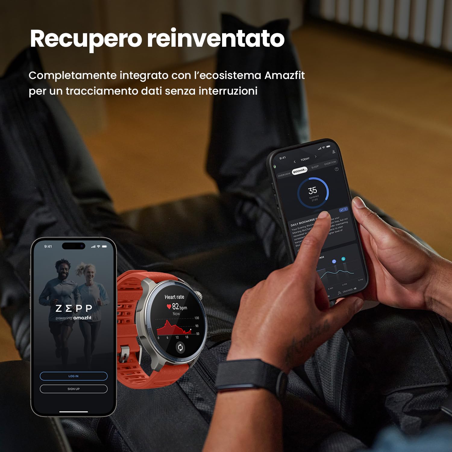 Amazfit Helio Strap Smart Band Fitness Tracker, Attività, Frequenza Cardiaca & Sonno 24/7, Batteria da 10 Giorni, 50+ Sport, Allenamento di Forza, HYROX, Non Abbonamento Richiesto per Android e iPhone