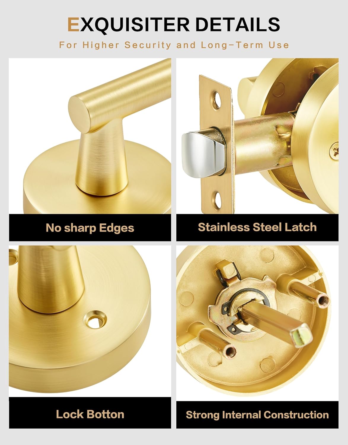 Lethato Gold Passage Door Handles, Closet Door Handles Gold,Brushed Gold Dummy Closet Handle, Door Handle Passage for Closet/Hallway(1 Pack)