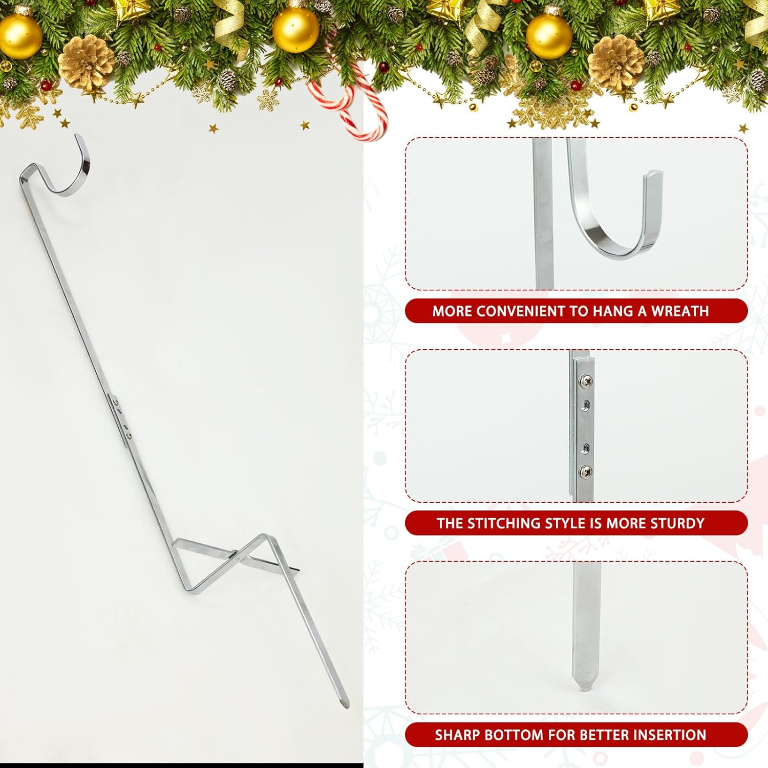 Blulu 4 Pcs Wreath Stands for Cemetery Grave Wreath Holder Stand in Ground Cemetery Flower Holder Headstone Flower Hook Gravestone Hanger for Spring Memorial Day Funeral Christmas Tombstone Decoration - Image 2