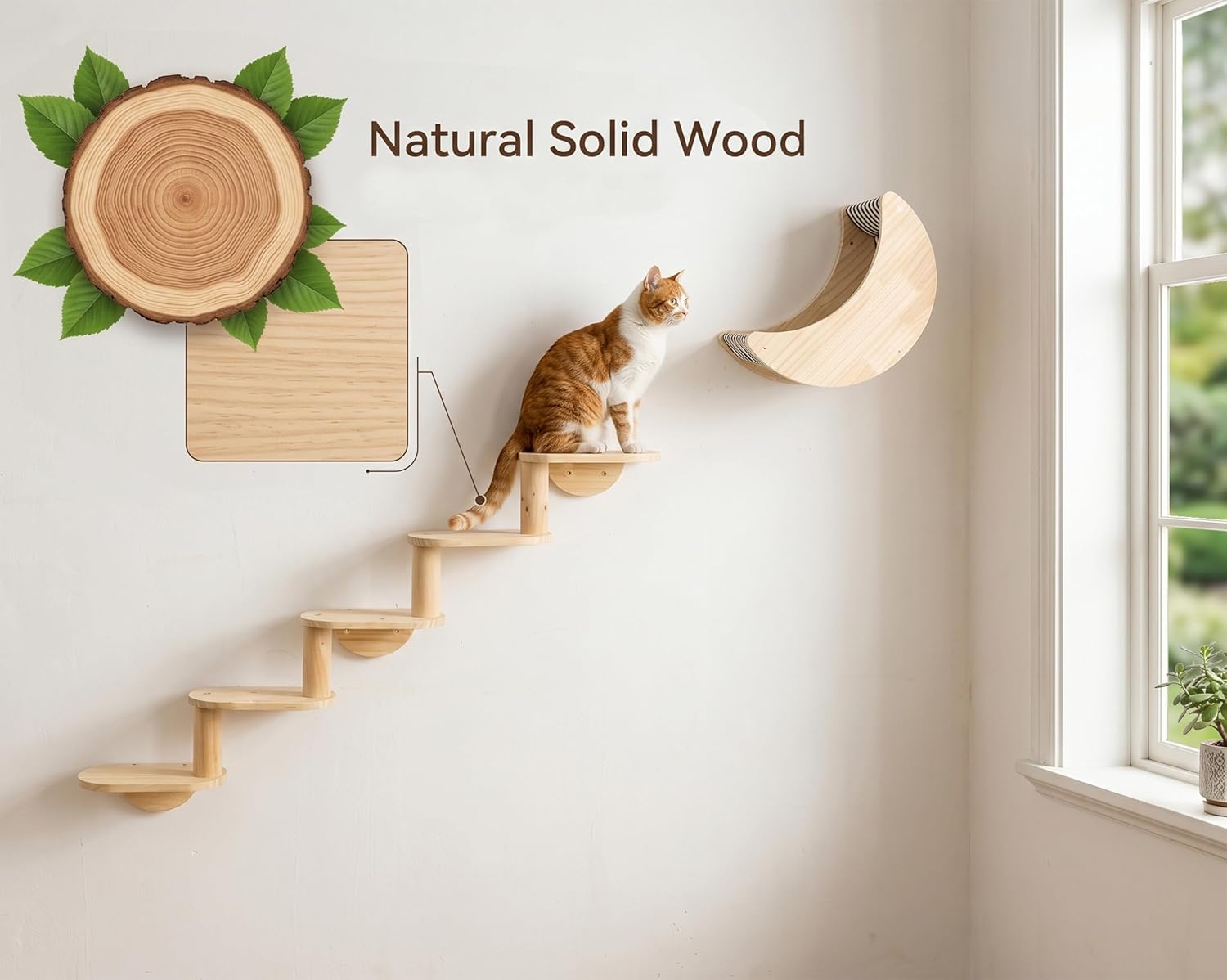 Cat Shelf for Wall Mount Hammock with 5-Levels Climbing Ladder Moon Cat Shelves and Perches for Activity Indoor Cats Wall Furniture(5-Levels Steps)