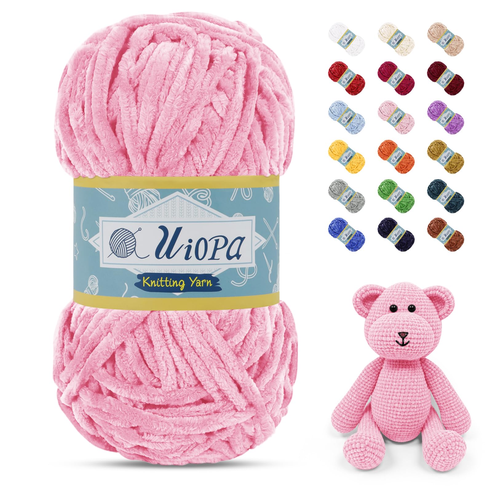 Uiopa 100g/80m Chunky Chenille Yarn, Plush Velvet Yarn Thick Chenille Wool, Light Pink Fluffy Crochet Chunky Wool for Amigurumi Blankets Clothes DIY Crafts