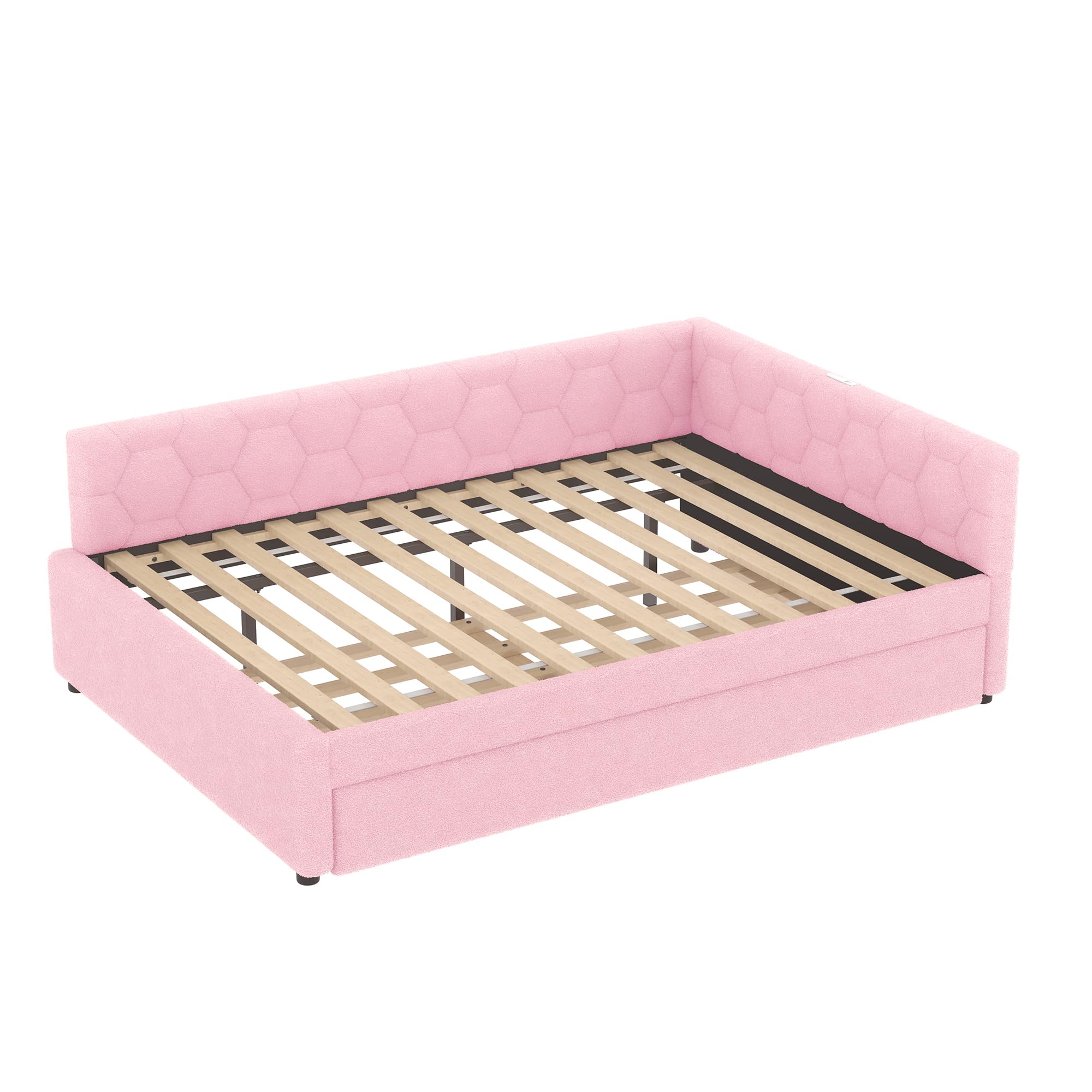 Letto Tessile 140x200cm con Sommier a doghe stabili e Struttura Letto Matrimoniale fissa divano piattaforma in legno mdf estensibile secondo letto estraibile tessuto Rosa
