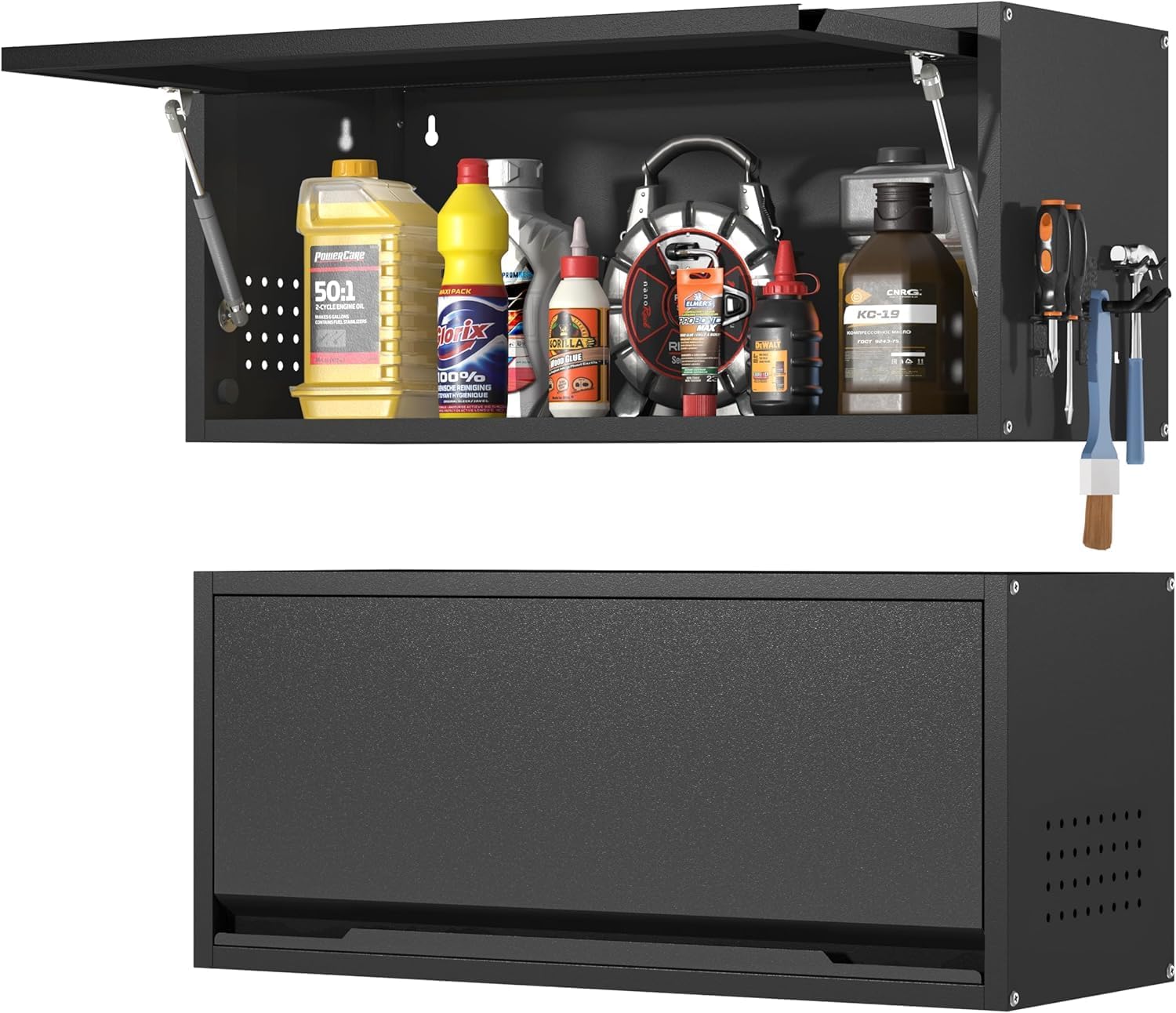 Metal Garage Wall Cabinet, Floating Garage Tool Cabinets with Up-Flip Door,13.8''H Hanging Wall Mounted Storage Cabinet for Garage, Warehouse, Kitchen, Bathroom, Workshop, RV, Black