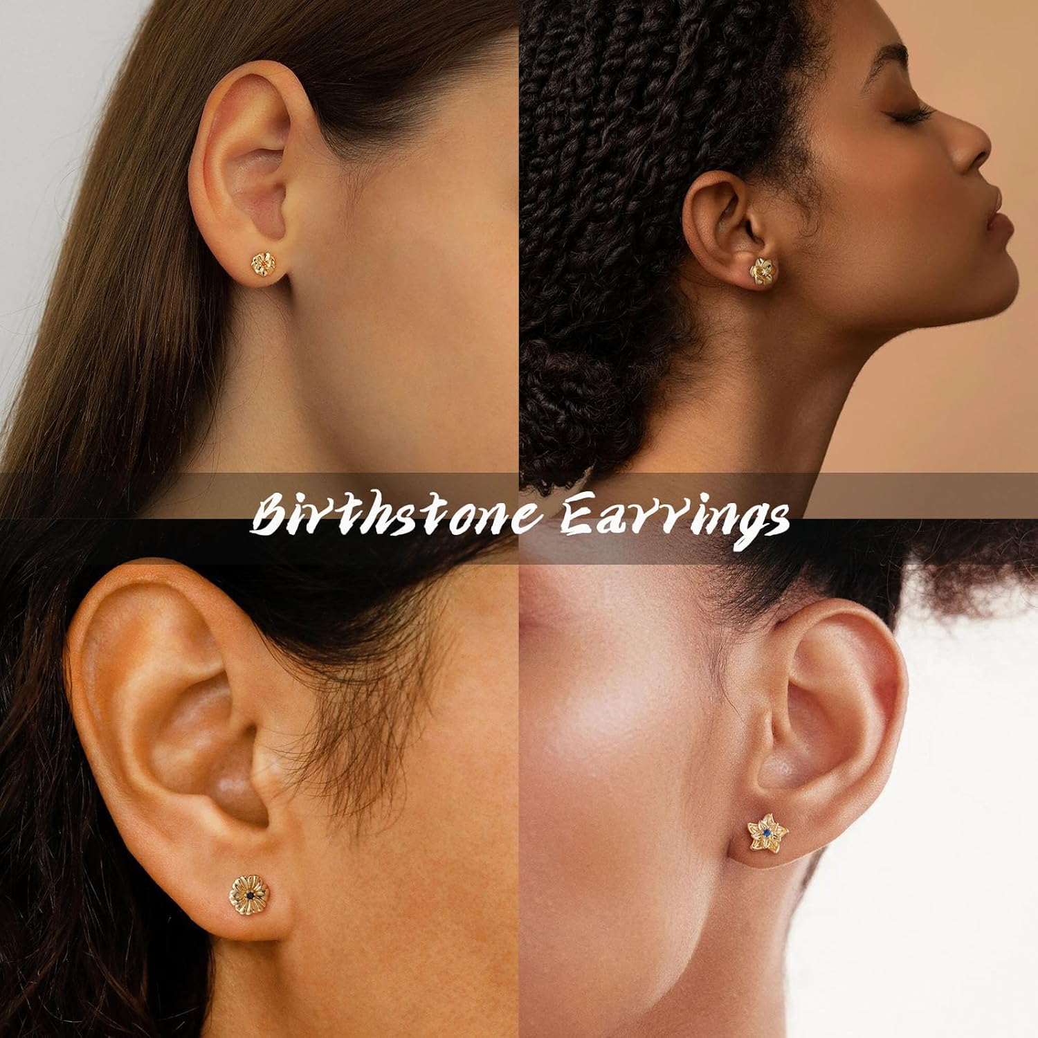 Tasiso Birth Flower Stud Earrings for Women 14K Gold Plated Birthstone Earrings for Women Dainty Gold Flower Blue Green Cubic Zirconia Earrings Birthday Gifts for Women Jewelry - Image 4