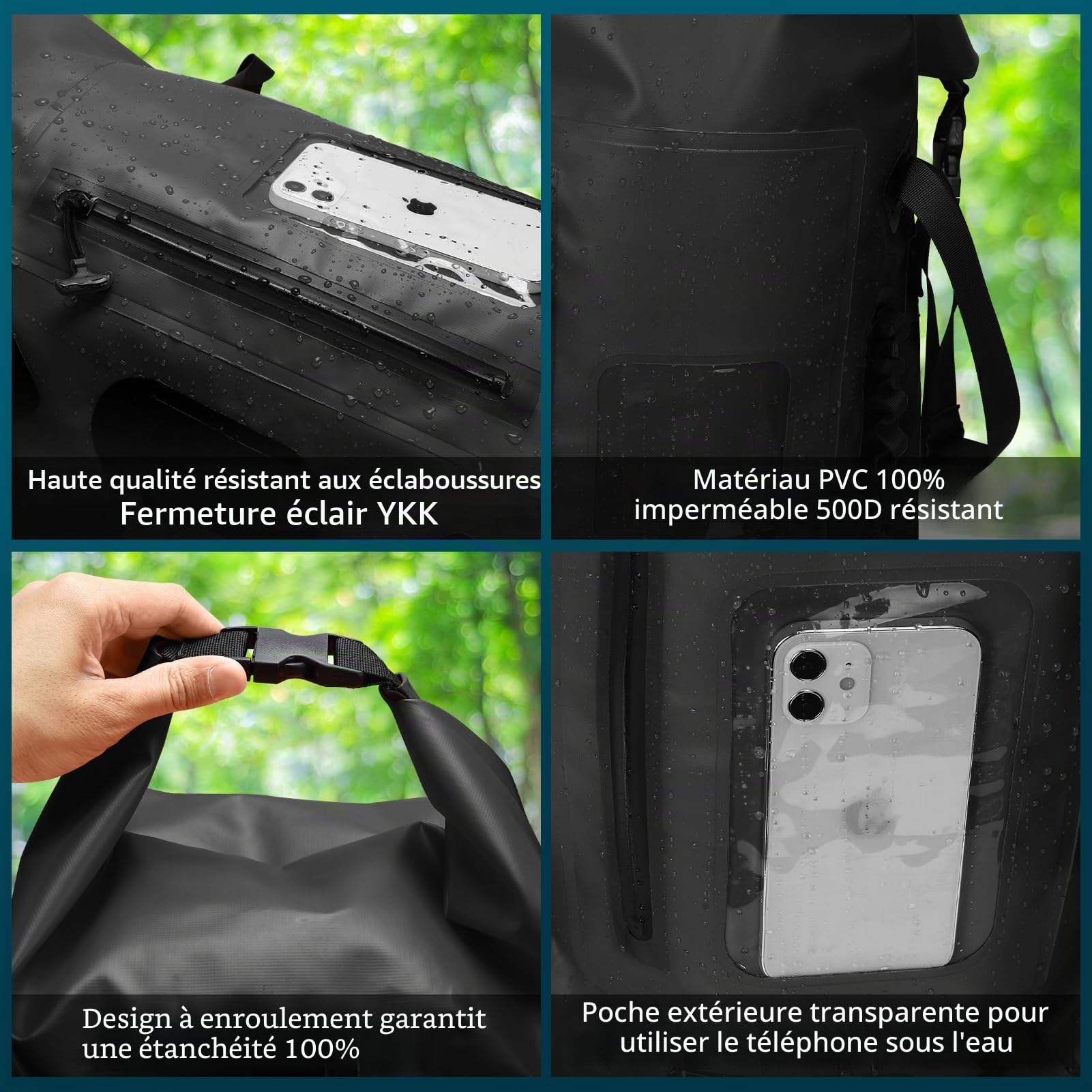 Sac à dos étanche 30-35 l, avec bandoulière rembourrée, fermeture éclair étanche, sac étanche pour sports nautiques, cyclisme, randonnée en plein air