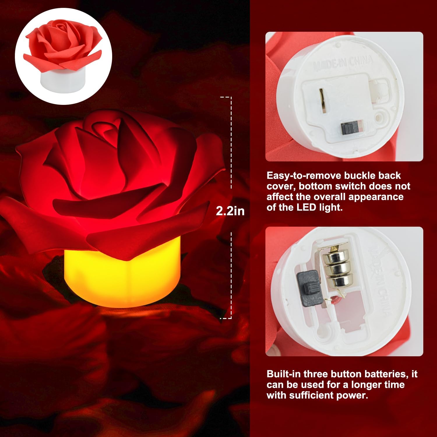 1000pcs Rose Petals and Candles Set, 12Pcs Heart Battery Tea Lights, Red LED Tealight Candles, Romantic Decorations Special Night