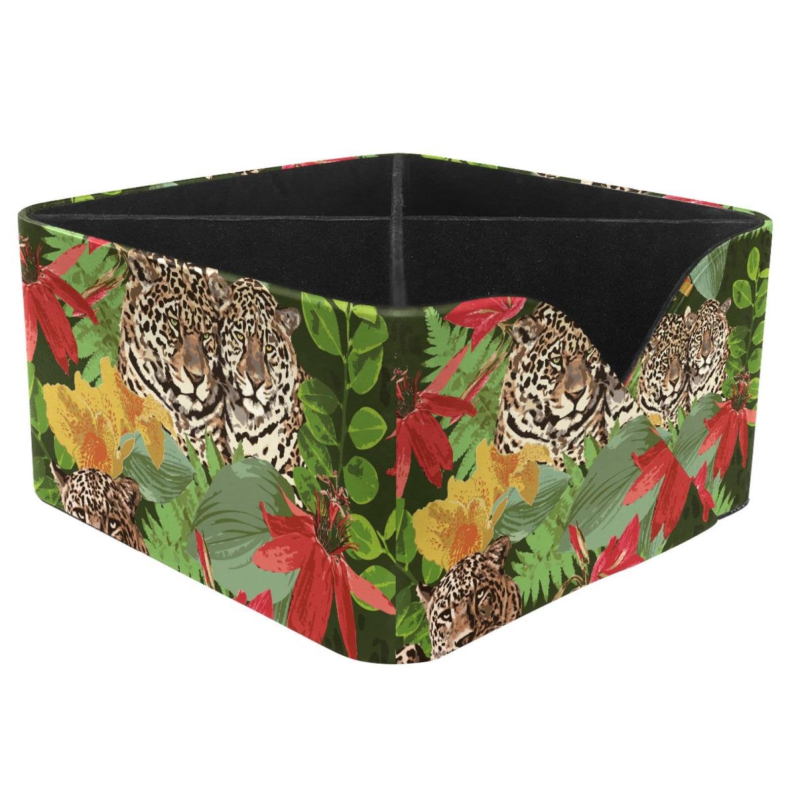 KengjuTesu Floral Tigers Pattern Desktop Organizer Pen Holder, Rectangular Pencil Cup for Office, Study and Makeup Stations