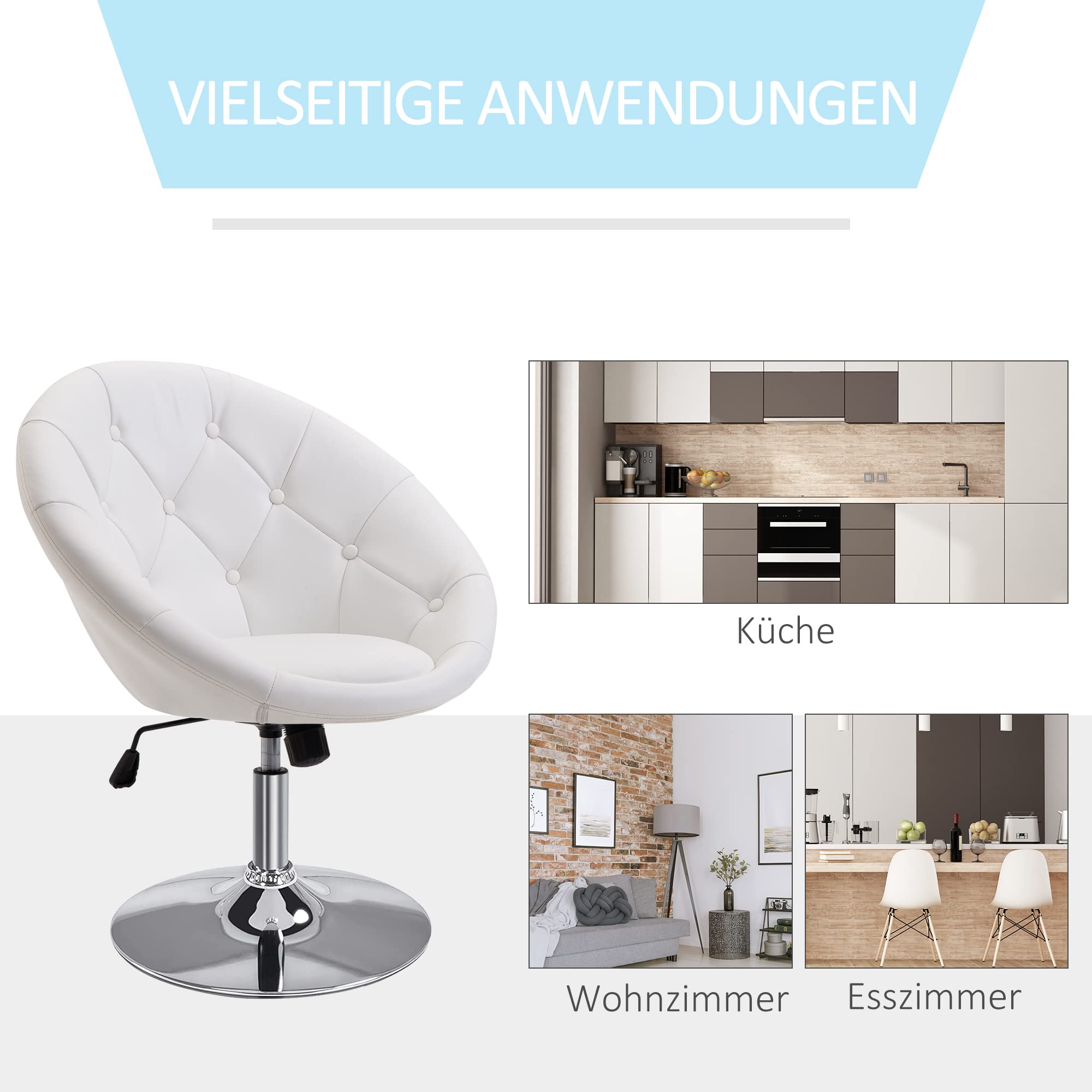 HOMCOM Sitzhocker, Ergonomischer Bürohocker, 56,5-71,5 Cm