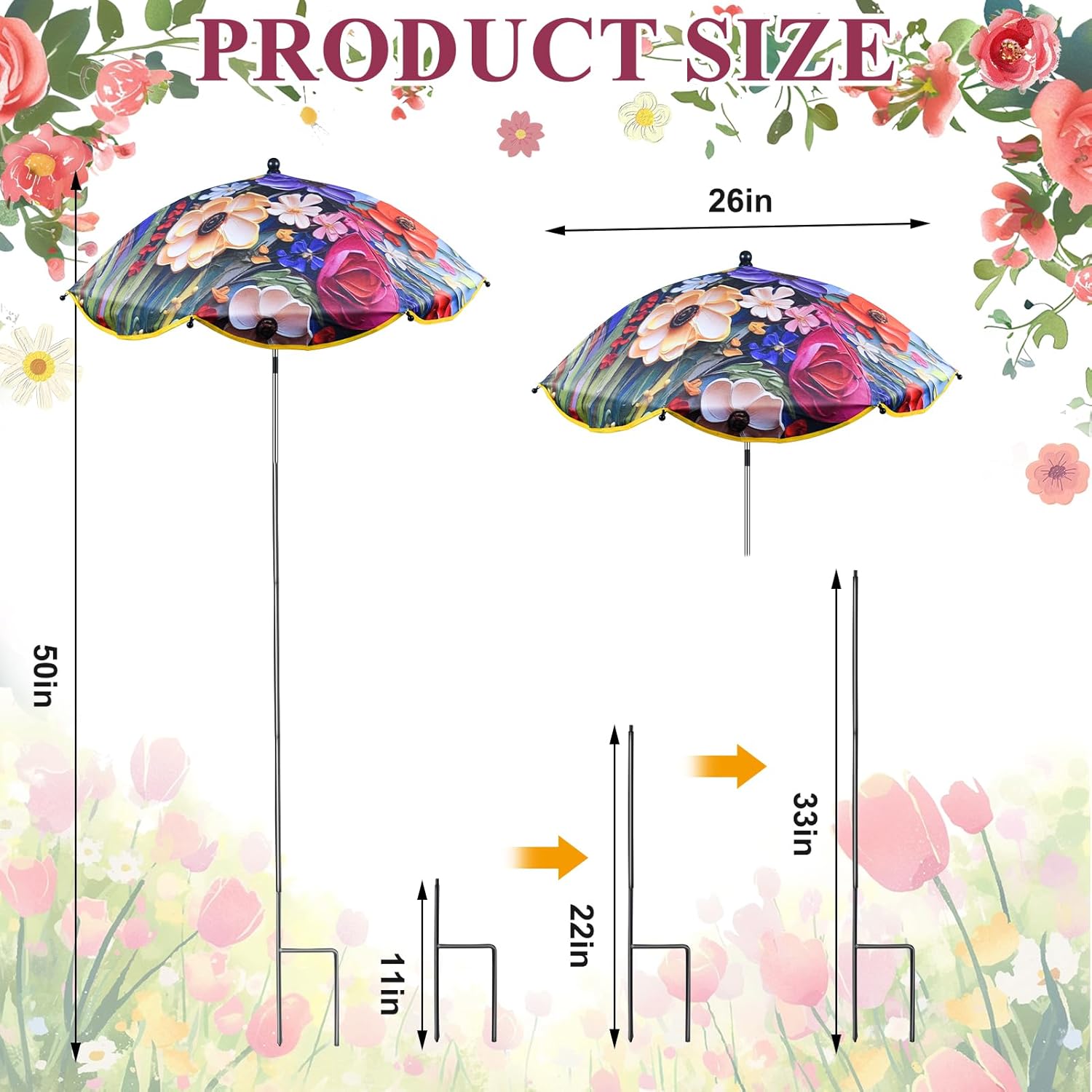 3Pack Flower Plant Umbrellas for Outdoor Plants 50inch Higher 26inch Canopy Adjustable Angles Plant Shade Umbrella Sturdy for Potted Plants Garden Bed Flower Pot (Flower/ 4th of July /Bald Eagle)