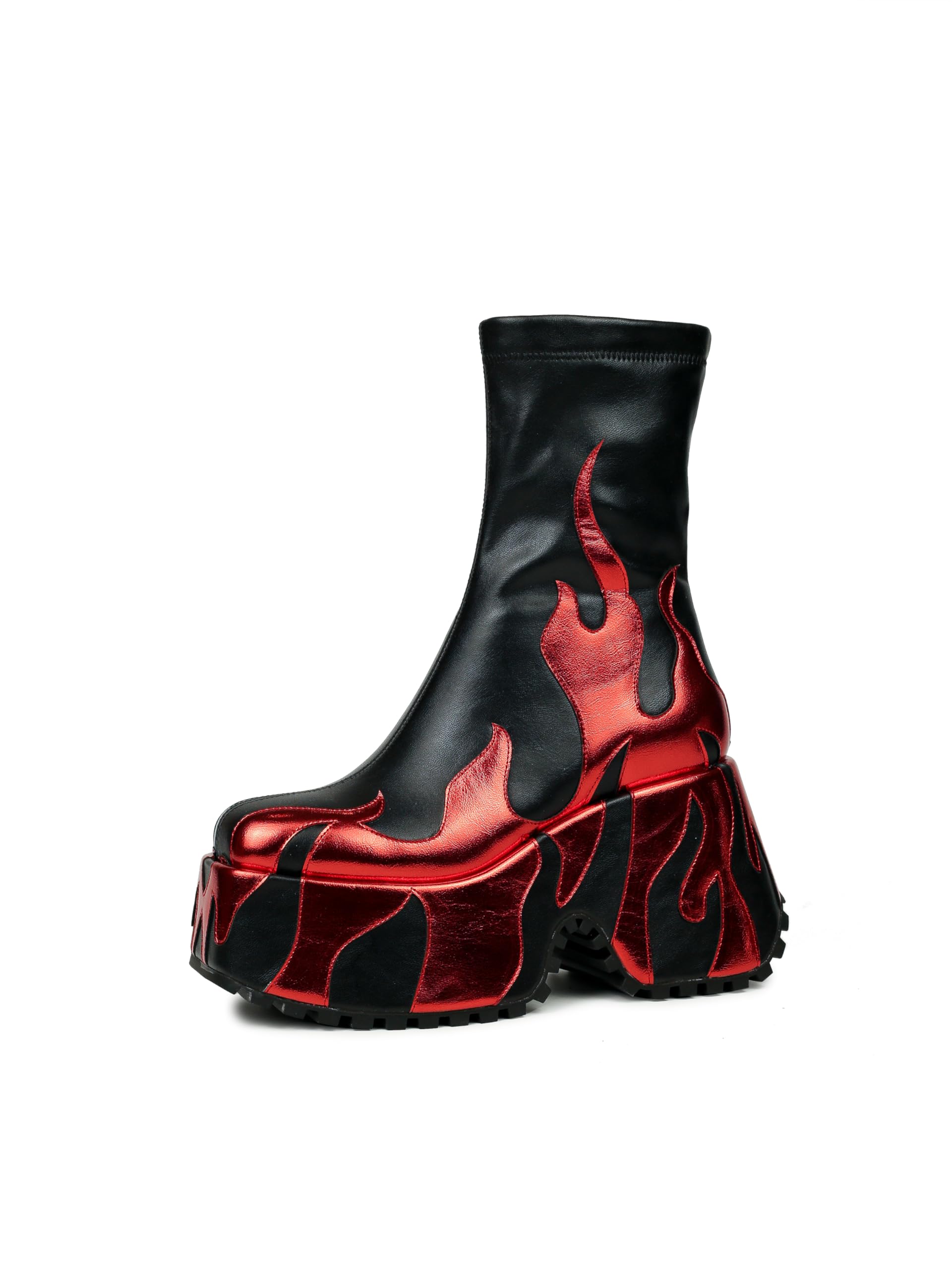 HiColor Red Flames Printing Chunky Sole Boots