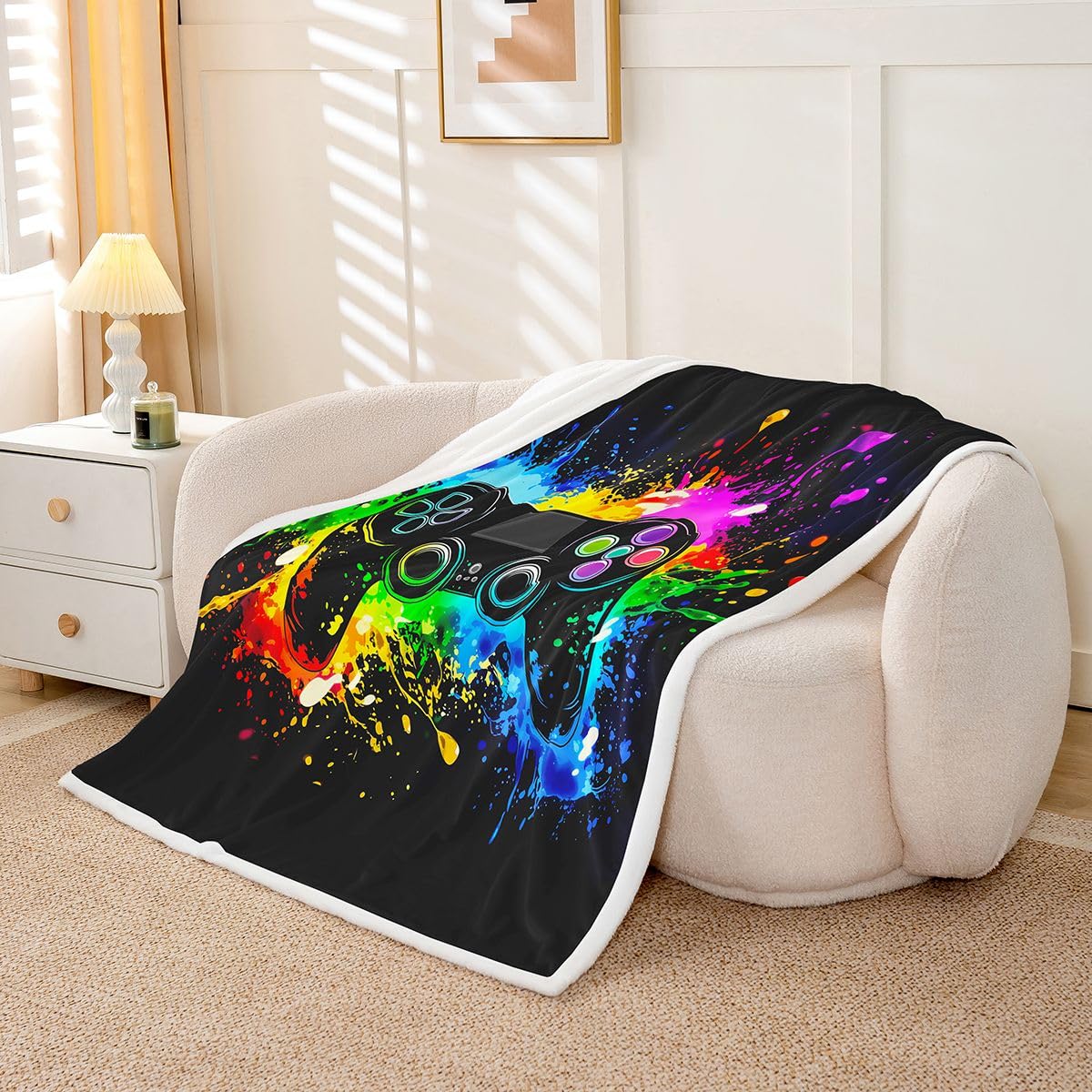 Couverture 220x240cm Gamer Couverture Polaire Flanelle Microfibre Gaming Plaid Jeté De Canapé Décoration De Salle Jeu Personnalisé Gamepad pour Canapé Ou Lit