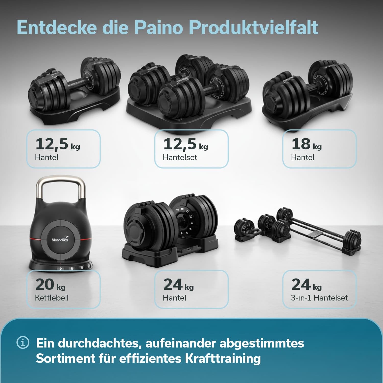 Skandika Hanteln Paino | Manubrio regolabile, set di manubri, pesi da 1,5 a 24 kg, set da 2 manubri, kettlebell, set di pesi, dumbbells, dischi pesi