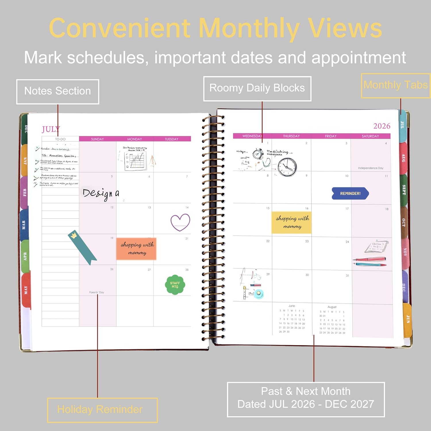 Yoment Planner 2026-2027 Weekly and Monthly 8.5"x11" Large Hardcover Planner from Jul 2026 - Dec 2027 18 Months Calendar Planners for Women Men Yearly Agenda Daily Weekly Planning with Tabs, Black