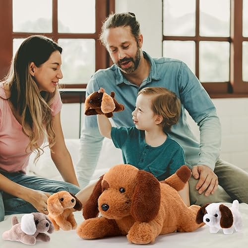 Miniatura 67 de Skylety 5 piezas de animales de peluche para perros con bebés en el interior, 1 mamá grande con 4 mini juguetes suaves para niños, fiesta