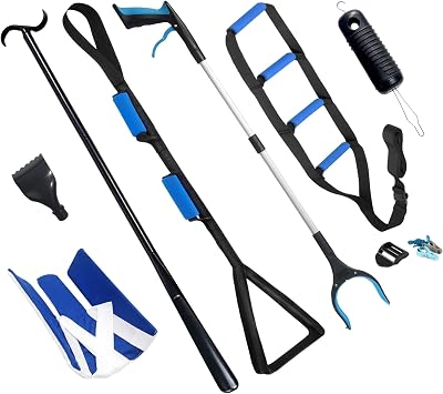 7PC Hip Replacement Kit After Surgery, Recovery Kit for Seniors with Grabber Reacher Tool, Sock Aid, 42" Leg Lifter Strap, Dressing Stick, Shoe Horn 42" Long Leg Lifter Reacher Grabber