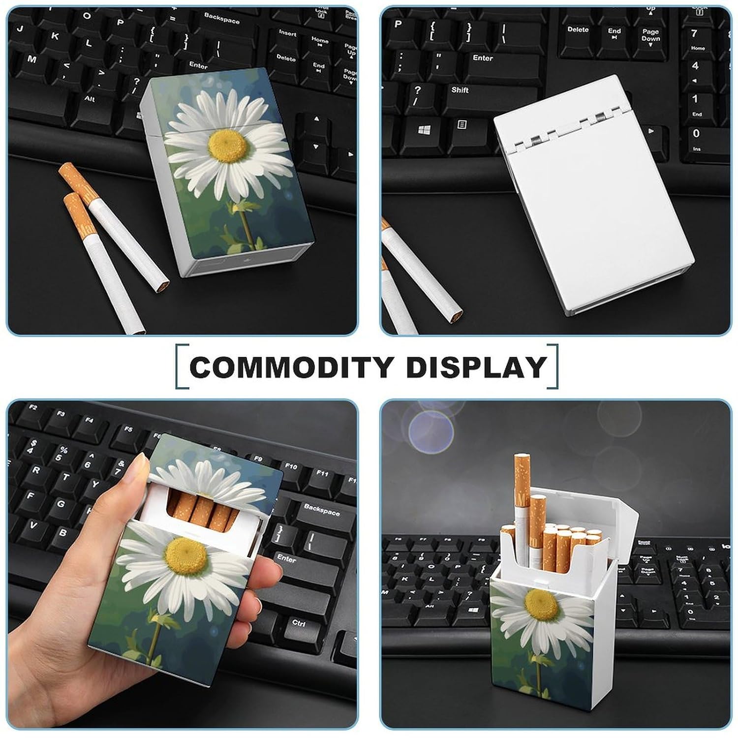 Daisy Flower Cigarette Case for King Size Retro Holder Case with Exquisite Carved Patterns Box 20 Regular Size Cigarettes
