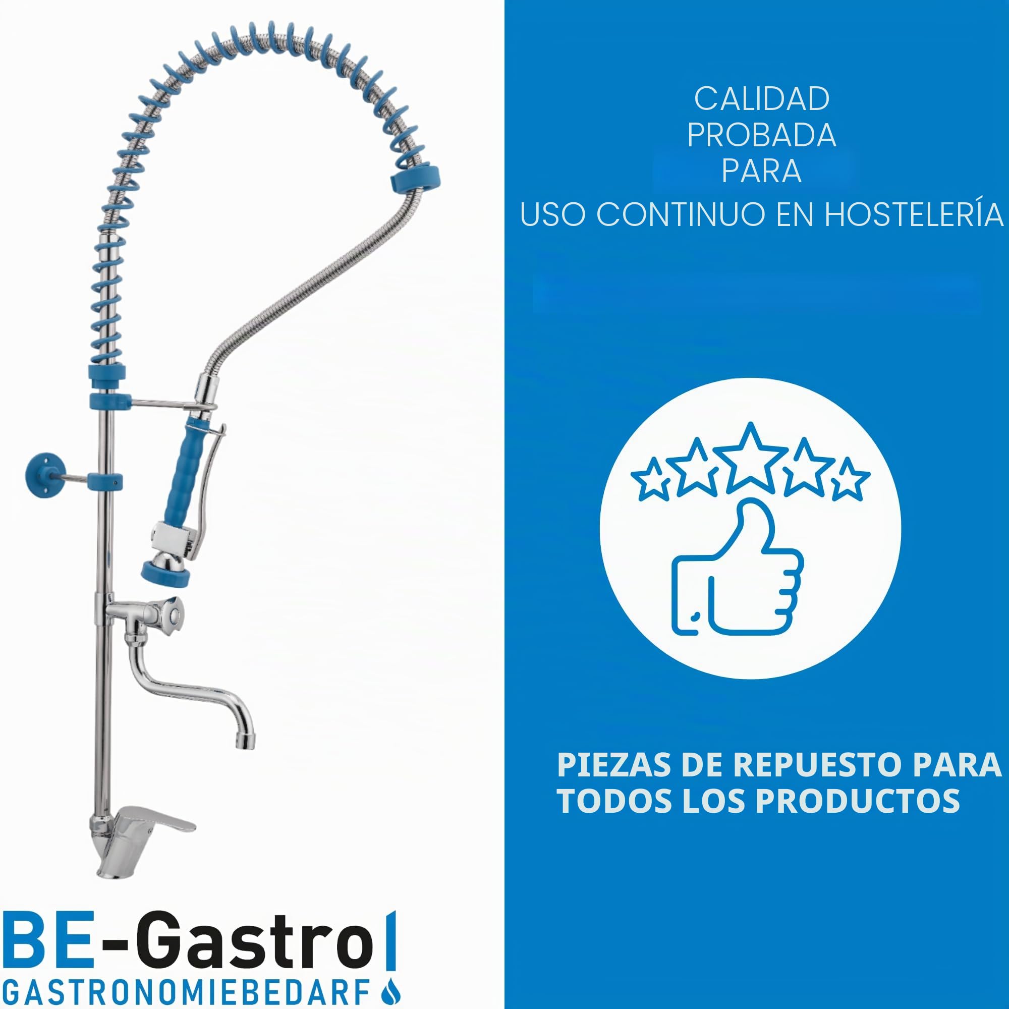 BE-GASTRO I Grifo Industrial Hostelería - Alcachofa de ducha con un solo agujero incluye grifo, grifo mezclador y mango ergonómico de palanca I grifería para gastronomía