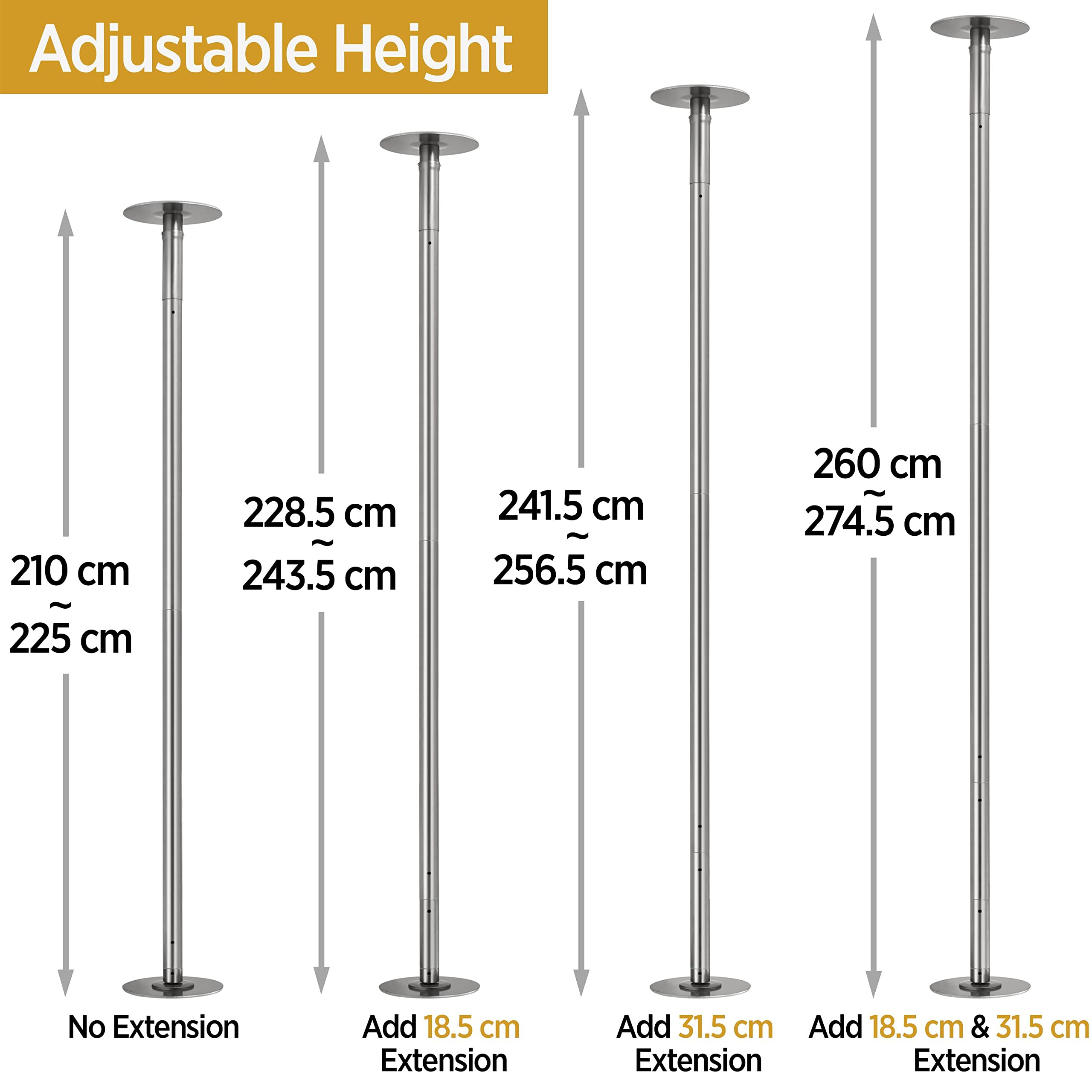 Yaheetech Palo Pole Dance da Ballo in Acciaio Regolabile in Altezza 225-274,5 cm Barra Pole Dance per Interni Esercizi di Fitness Club Feste