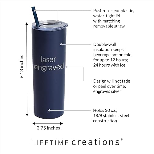 Miniatura 4 de Lifetime Creations Vaso de regalo personalizado para dama de honor con pajilla, de 20 onzas, vaso delgado aislado al vacío de acero inoxidable con