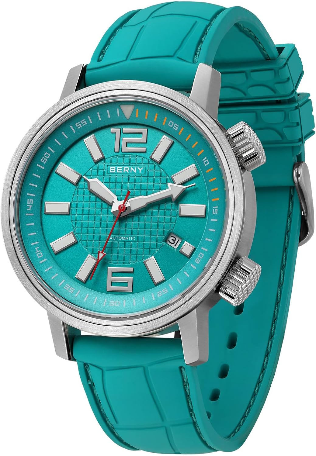 BERNY Automatic Mechanical Dive Watch for Men Self Winding Sport Silicone Strap Wristwatches Waterproof 20ATM Sapphire Glass Scratch Resistant Super Luminous-No Battery Required
