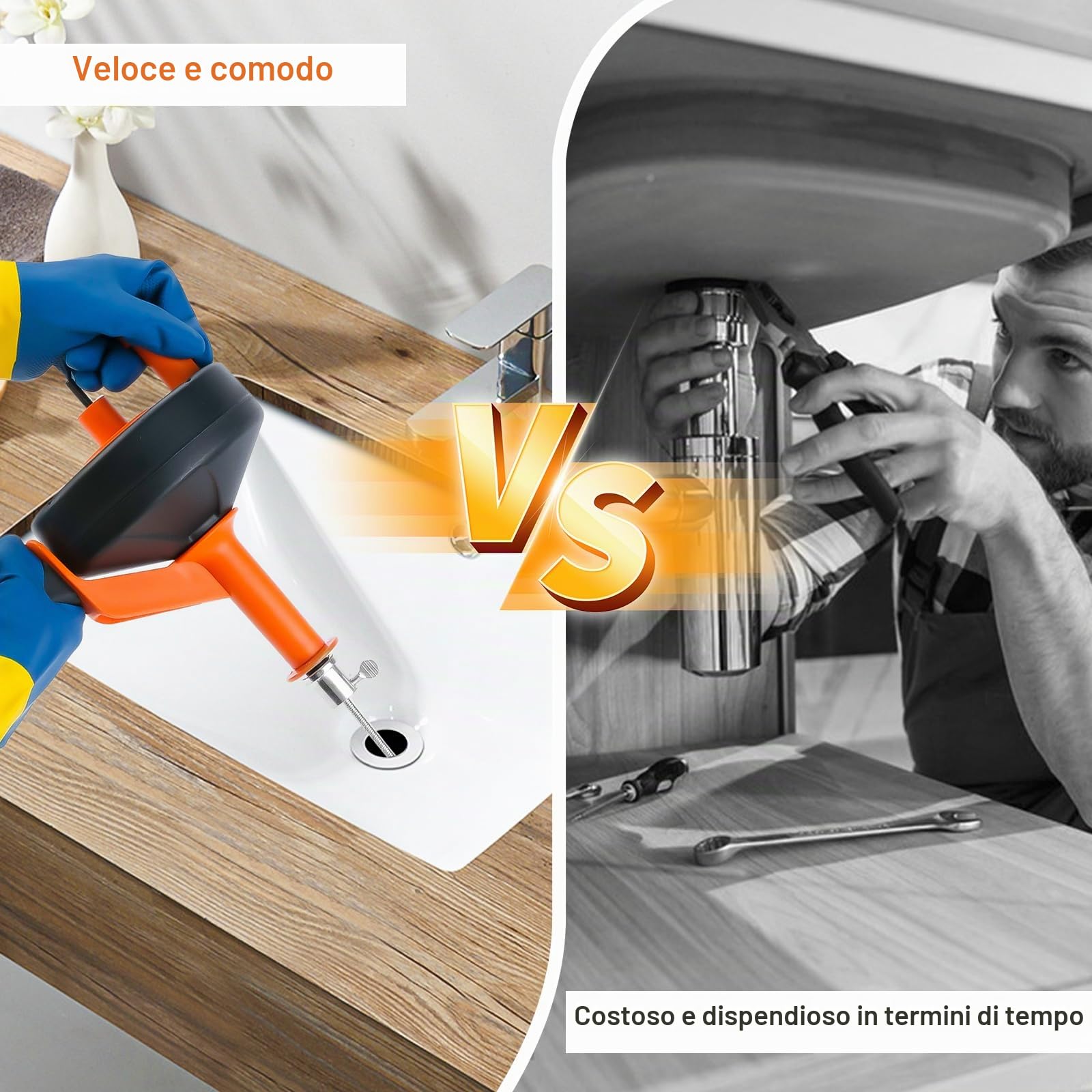Sonda Sturatubi 10 m, Molla Sturatubi Professionale per Stura Lavandini e Scarichi, Elettrico & Manuale Stura Tubi di Scarico con Attacco per Trapano, per Cucina, Bagno, WC