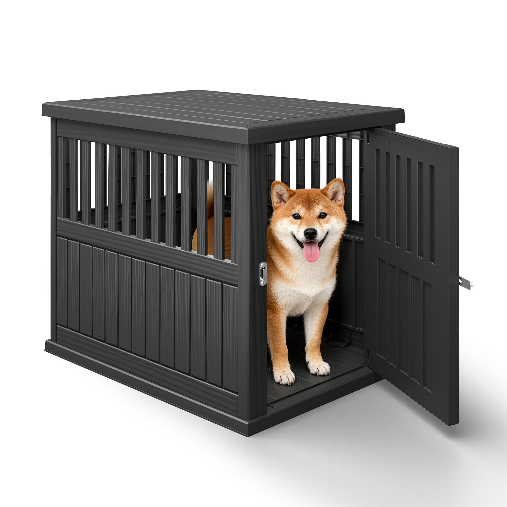 Bifanuo Dog House 30-Inch Dog Crate Furniture, Heavy Duty Dog Crate for Small Dog, Lockable Indoor Outdoor Dog Kennel & End Table, Decorative Plastic
