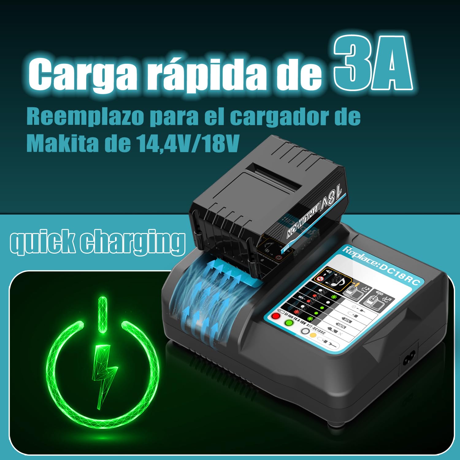 18V Cargador DC18RC para Makita 18V Batería BL1830 BL1840 BL1850 BL1415 BL1430 BL1440 Reemplazo para Makita Cargador DC18RA DC18RC DC18RD