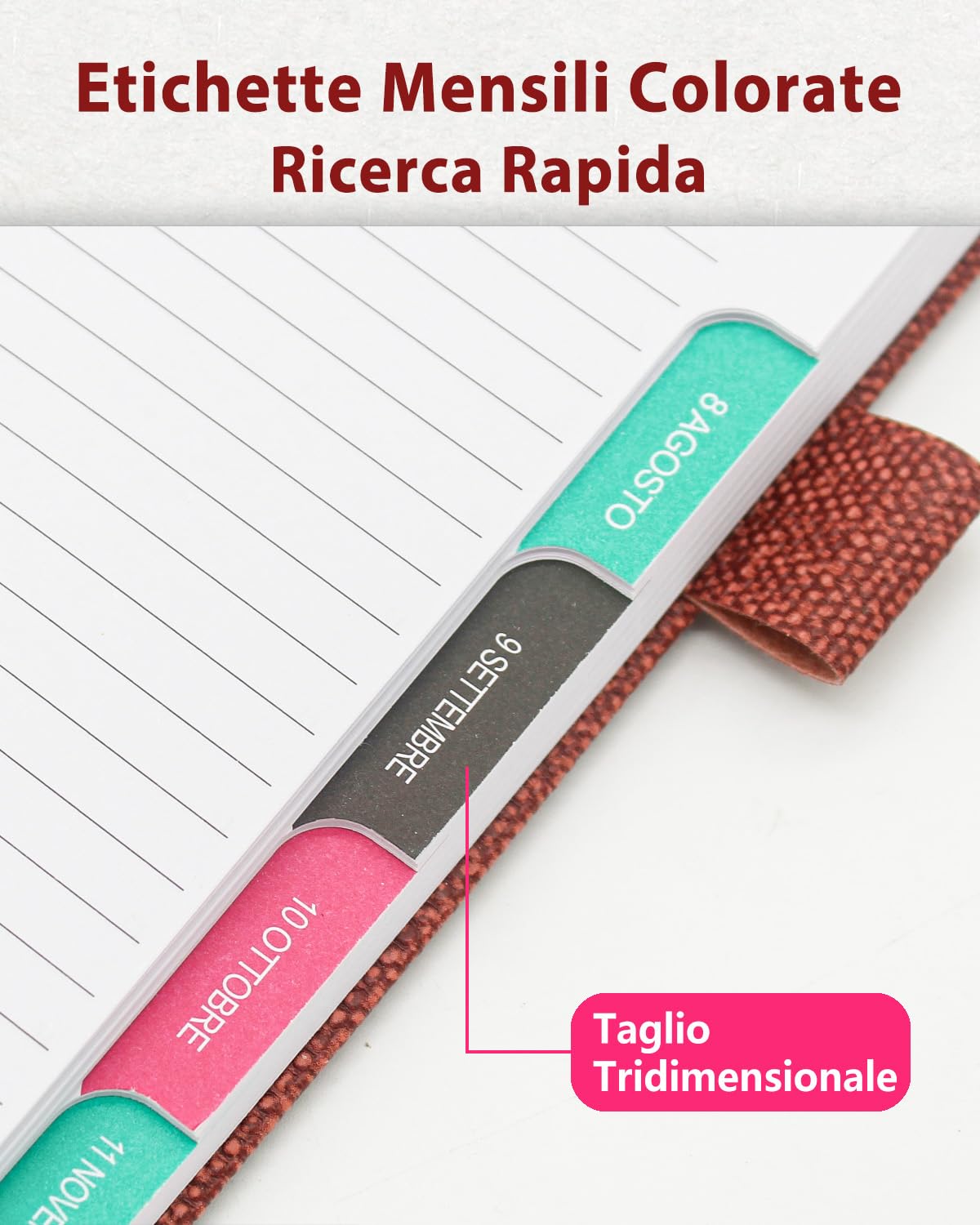 HW CASA Modello di Lino Agenda 2025 Giornaliera,Una Sola Pagina per Un Solo Giorno,Copertina Rigida in Pelle PU,Formato A5,200 Pagine,Etichette Mensili Colorate,Passante per Penna e Elastico (Rosso)