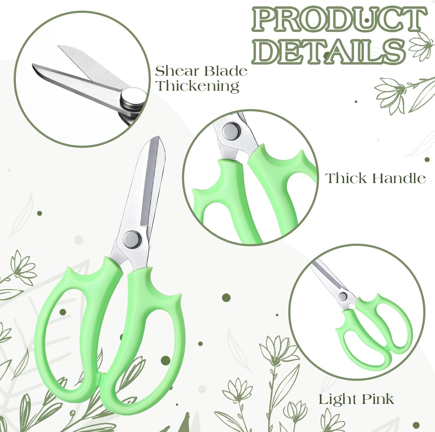 Lasnten 24 Pcs Garden Flower Scissors Floral Shears Cutter Steel Floral Clippers Garden Pruning Shears with Comfort Handle for Flower Arrangement Trimming, 2 Different Blades(Green)