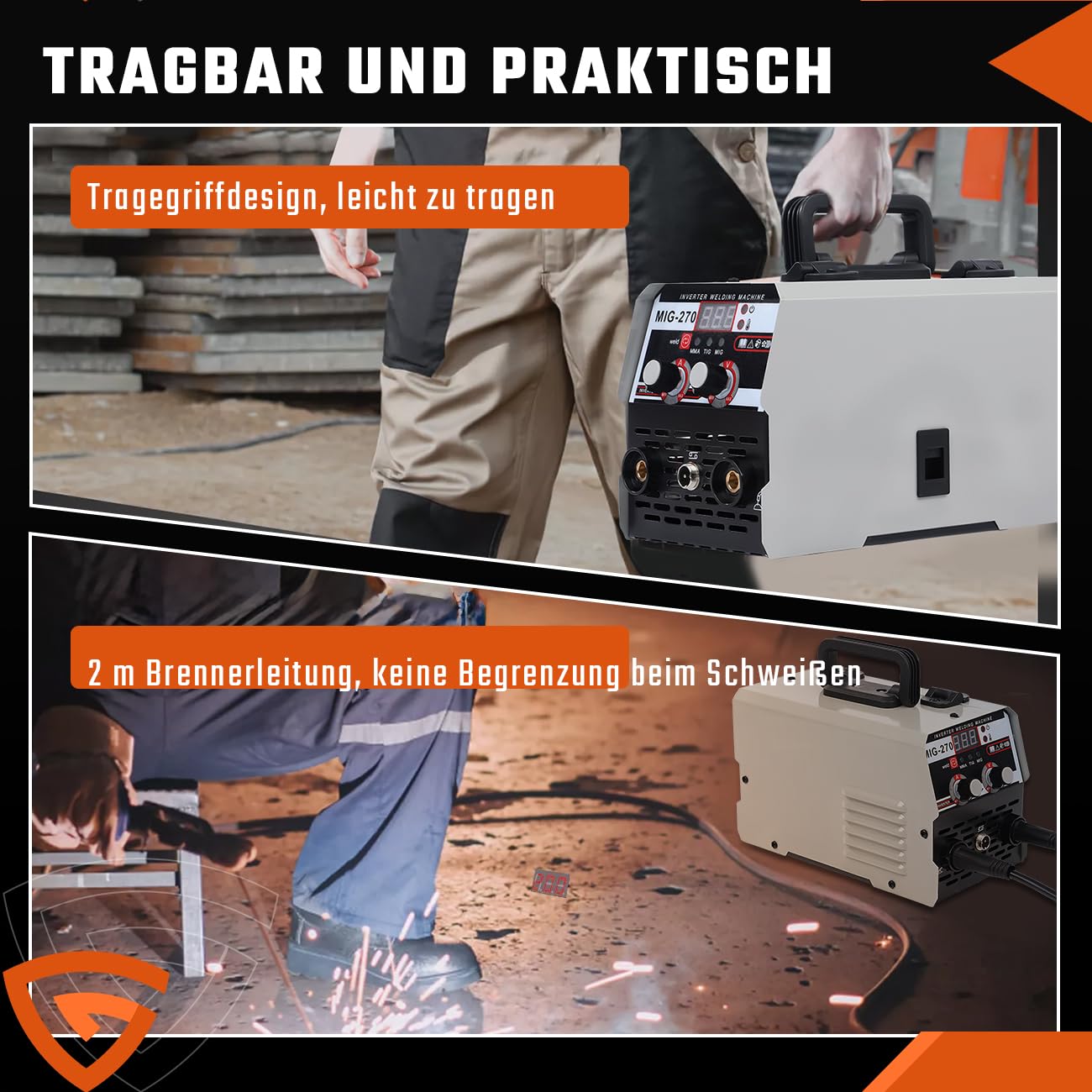 Spawarka MIG/MMA/TIG 3 w 1, 220 V, 270 A, IGBT inwerterowa spawarka spawalnicza bez gazu ze wskaźnikiem LED, do zastosowania pręt spawalniczy 1,6-3,2 mm, prędkość drutu 2,2-12 m/min, IP21S przenośna