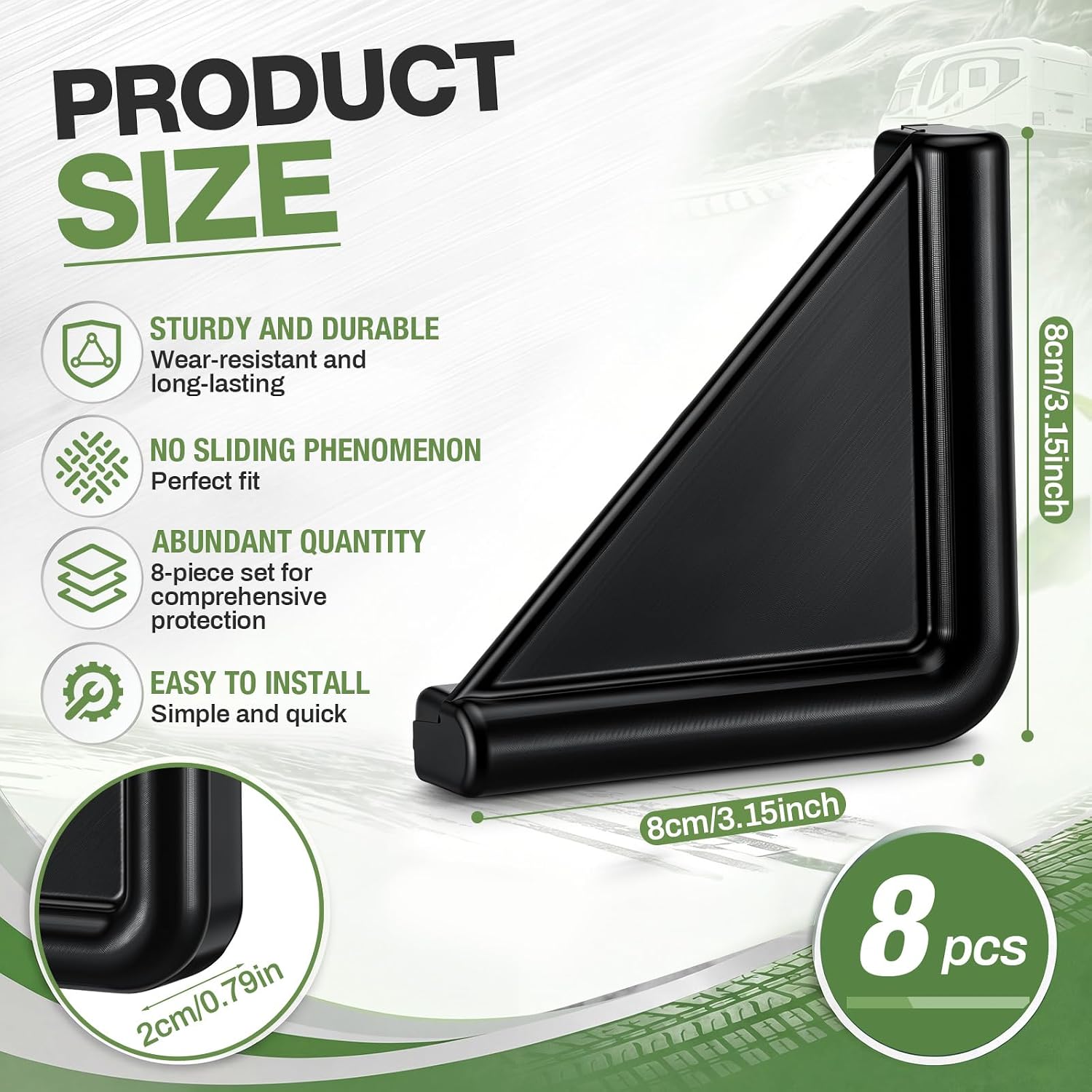 BBTO 8 Pcs RV Slide Out Corner Guards, Heavy Duty Rubber Corner Protectors for RV Slide-Outs, Safe, Durable and Easy Tool-Free Installation, Black