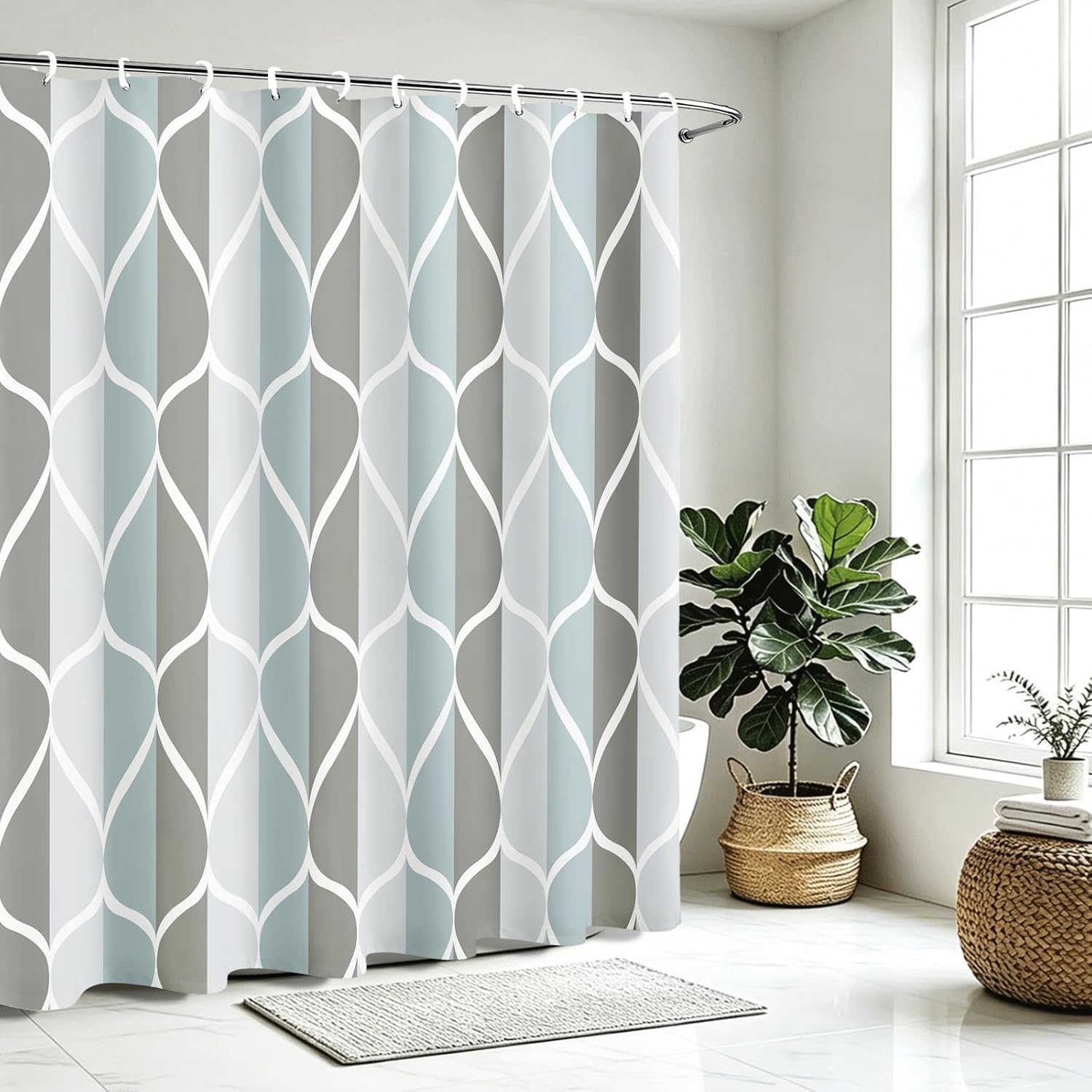 Gelbchu Grey Blend Shower Curtain for Bathroom, Water Repellent Geometric Shower Curtain Set with 12 Hooks, Machine Washable Polyester Fabric, 72 x 72 Inches, Gray
