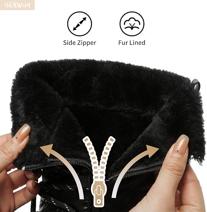 HEAWISH Women’s Winter Snow Boot – Fur Lined Mid Calf Warm Boots (Black)