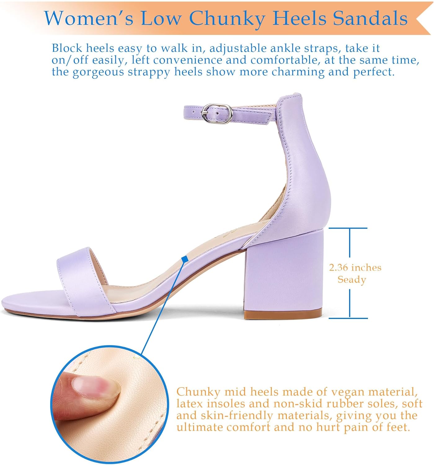 GENSHUO Women's Low Block Heel Sandals Strappy Open Toe Dress Heels Comfortable Sexy Cute Ankle Strap Wedding Party Prom Summer Heeled Shoes
