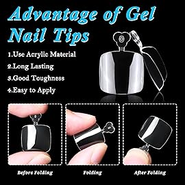 LoveOurHOme 240pc Fake Toenail Tips Clear Press on Toenails Women Full Cover Short Square Fake Toe Nails Artificial Toenails Soft Gel False Toes Tip Pedicure for Gel Toe Nails Extension