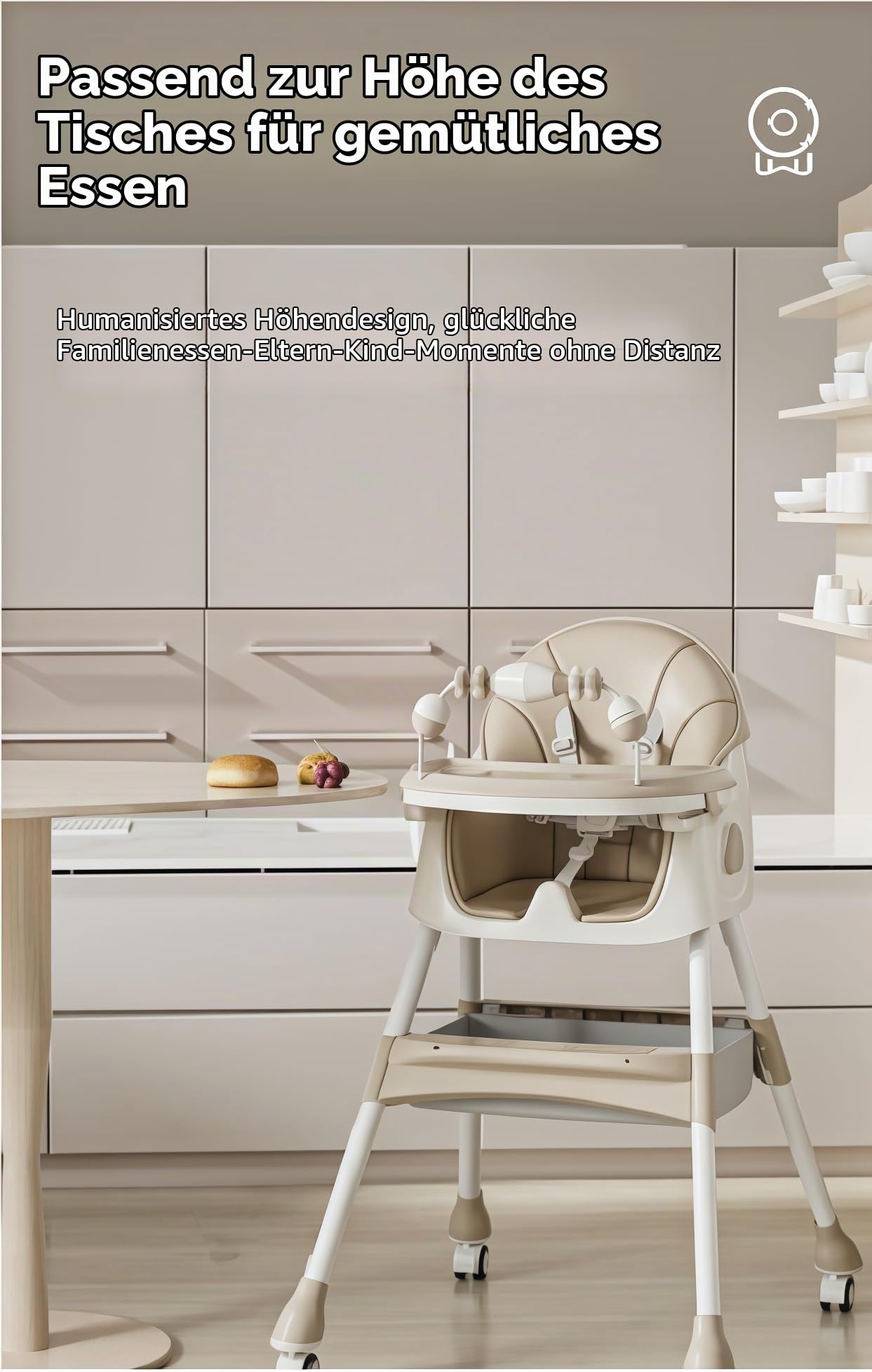 Magic ZC Baby Hochstühle Baby-Hochstuhl Kleinkind-Esszimmerstuhl mit Schwingmodus und 3 Liegepositionen mit abnehmbaren Doppelplatten und Rädern mit bequemer Lagerung (560 Khaki)