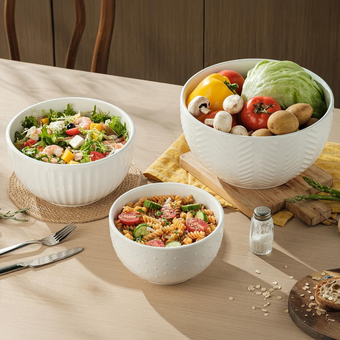 HAPPY KIT Ceramic Mixing Bowls Set, Nesting Bowls Set For Kitchen,Large 5/3/1.5 Quart Bowl Set of 3, Prep Serving Bowl for Baking and Mixing Salad,Oven, Microwave and Dishwasher Safe - Image 3