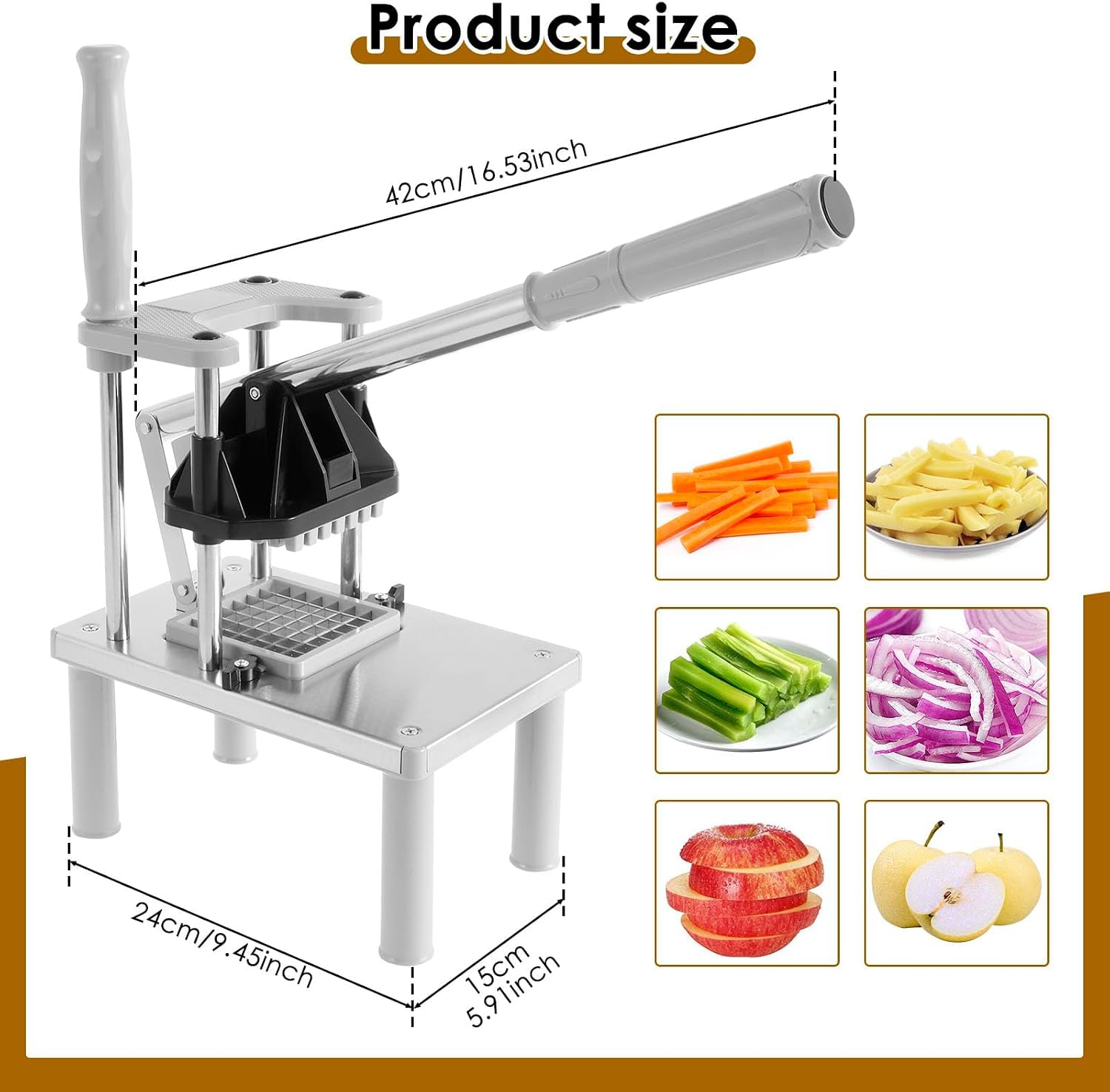 Cortador De Alimentos De Acero Inoxidable, Picador Comercial De Frutas Y Verduras, Rebanador Vertical De Verduras, Base Estable, Para Tomates, Pimientos, Patatas Y Champiñones.