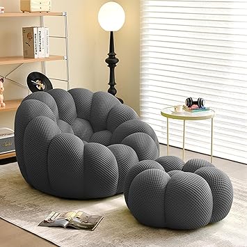 Upholstered Bubble Single Floor Sofa, Modern Bubbling Lazy Bean Bag Couch, Ultra Comfy 1-Seat Fireside Sofa Chair for Living Room,Bedroom Grey