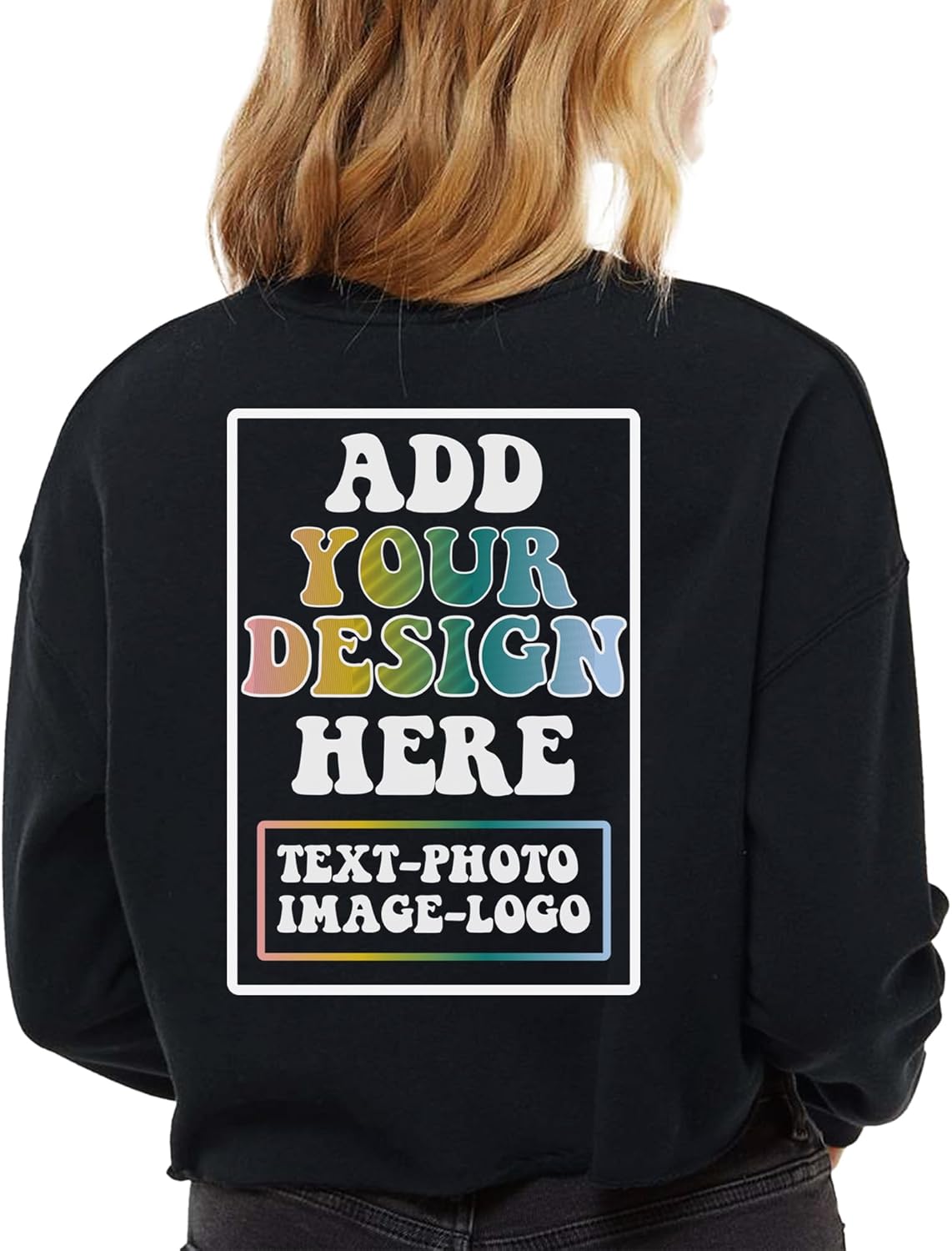 TEEAMORE Custom Women's Lightweight Crop Crewneck Sweatshirt Stylish & Cozy Fit 2-Side - Image 3