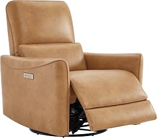CHITA Power Swivel Glider Recliner Chair - Faux Leather Nursery Rocker with Lumbar Support, USB Ports, Cognac Brown