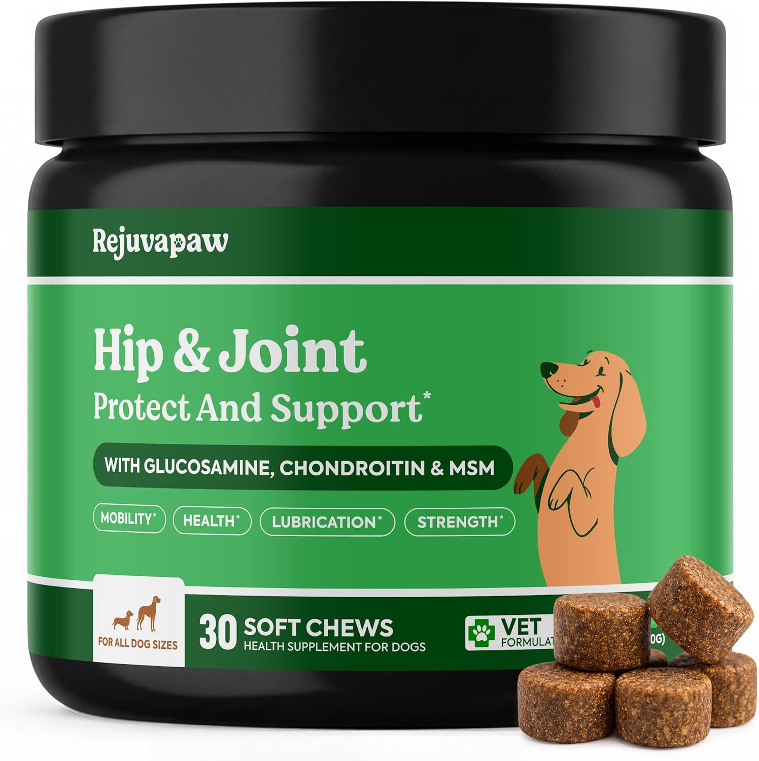 Hip & Joint Supplement for Dogs – Soft Chews for Joint Mobility Support with Glucosamine, Chondroitin, MSM, Green Lipped Mussel & Hyaluronic Acid – Hickory Smoke Flavor