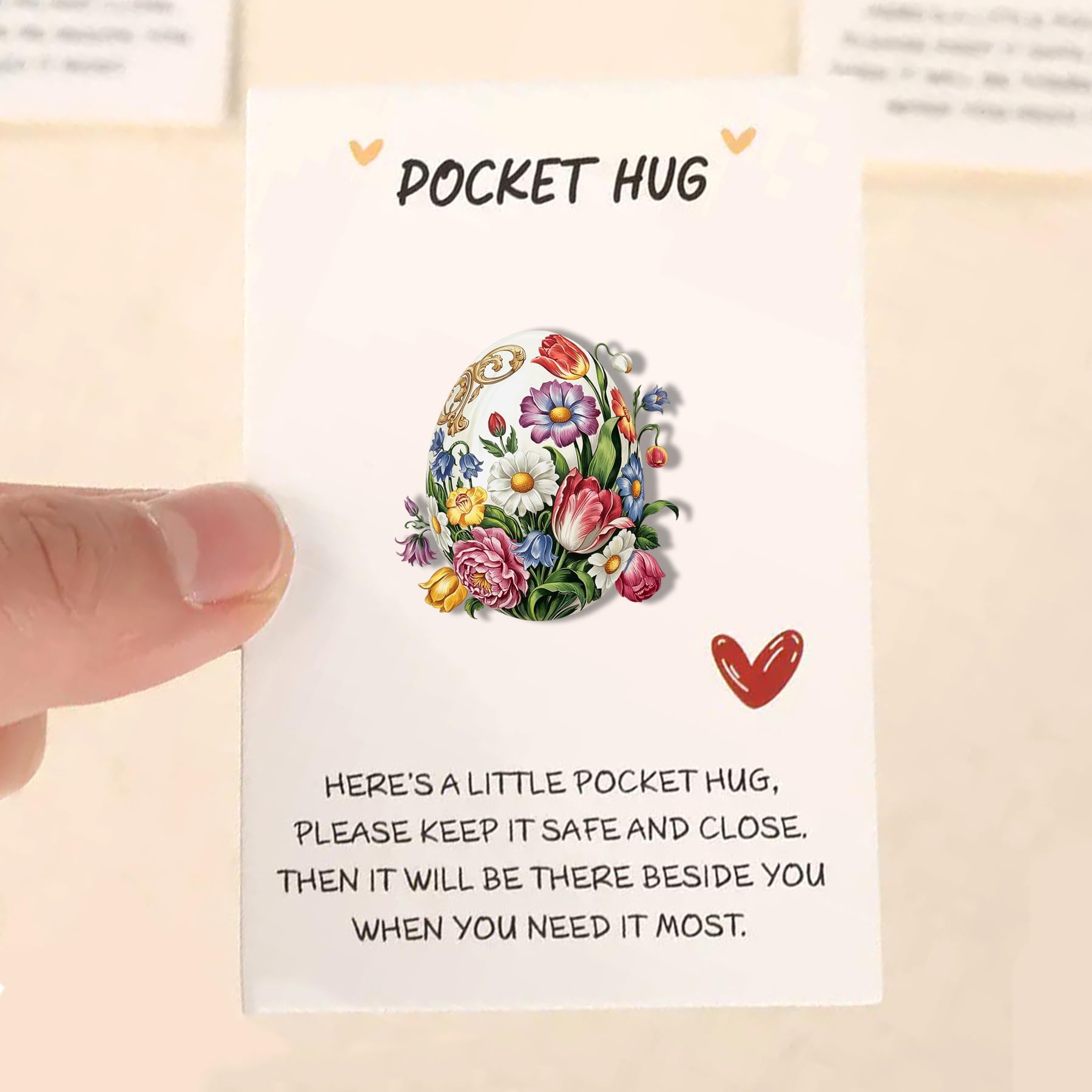 Pocket Hug Easter with Greeting Cards for Easter Egg Filler, Eggs Pocket Hug Token for Party Favors, Long Distance Relationship Exchange Gifts for Students, Thinking of You Gifts for Women 177