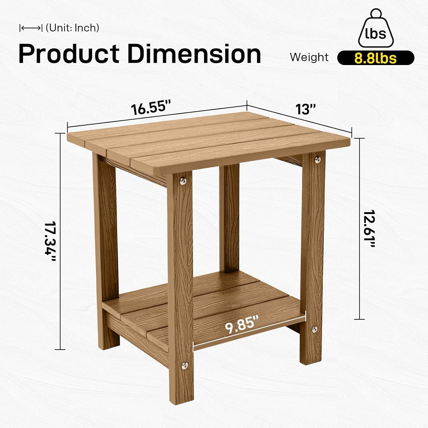 Melucivi Weather Resistant Outdoor Side Table, Double Small Adirondack Side Table for Adirondack Chair - Indoor Outdoor End Table, Patio Table for Pool, Deck and Porch (Brown)
